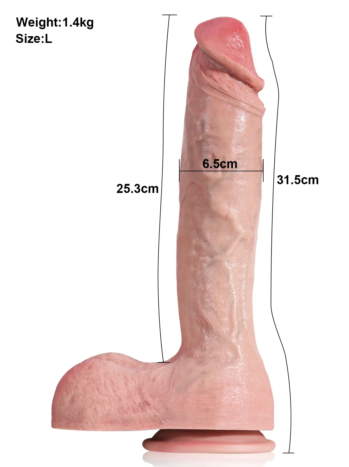 Baldr - Realistischer, seitlich gebogener Dildo mit geschwollener Spitze - 25,2 cm