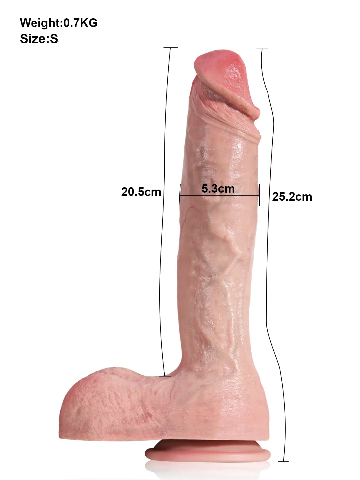 Baldr - Realistischer, seitlich gebogener Dildo mit geschwollener Spitze - 25,2 cm