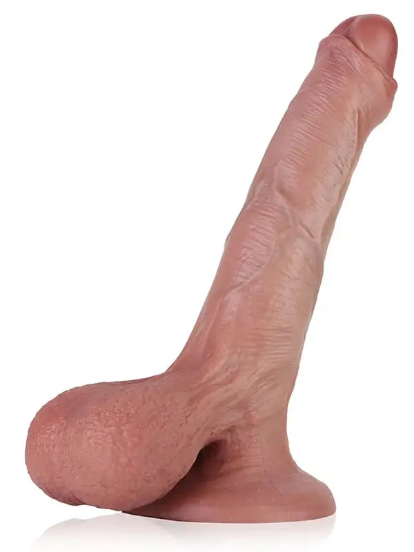 Detlef - Unbeschnittener, flexibler Silikon-Dildo mit beweglichem Hodensack - 21 cm