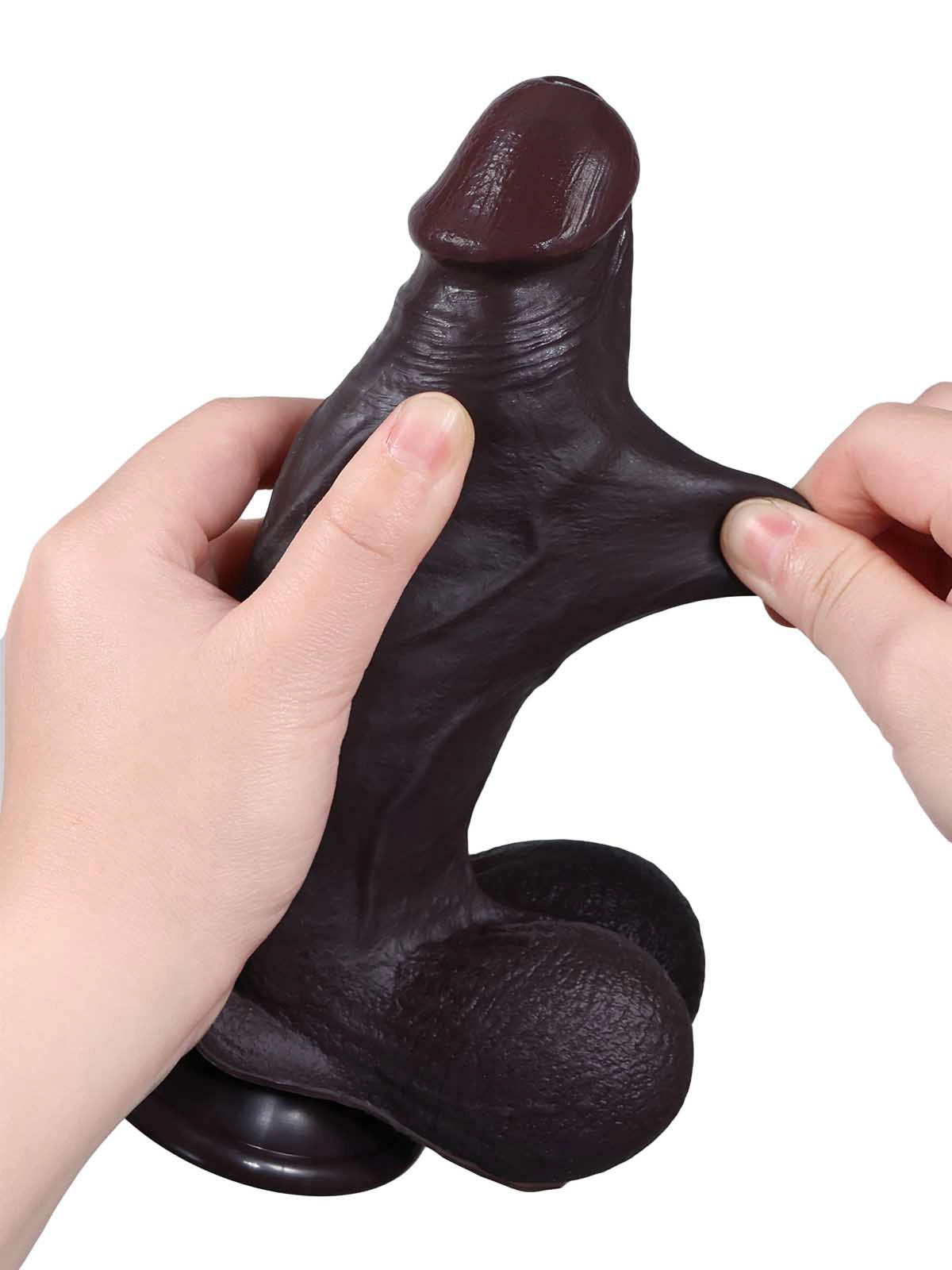 Dorian - Realistischer Dildo in Schwarz mit verschiebbarer Haut & Hoden - 20,3 cm