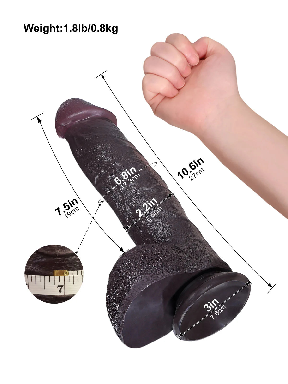 Elias - Schwarzer Stoßdildo mit Vibration und Heizfunktion - Fernbedienung - 27,0 cm