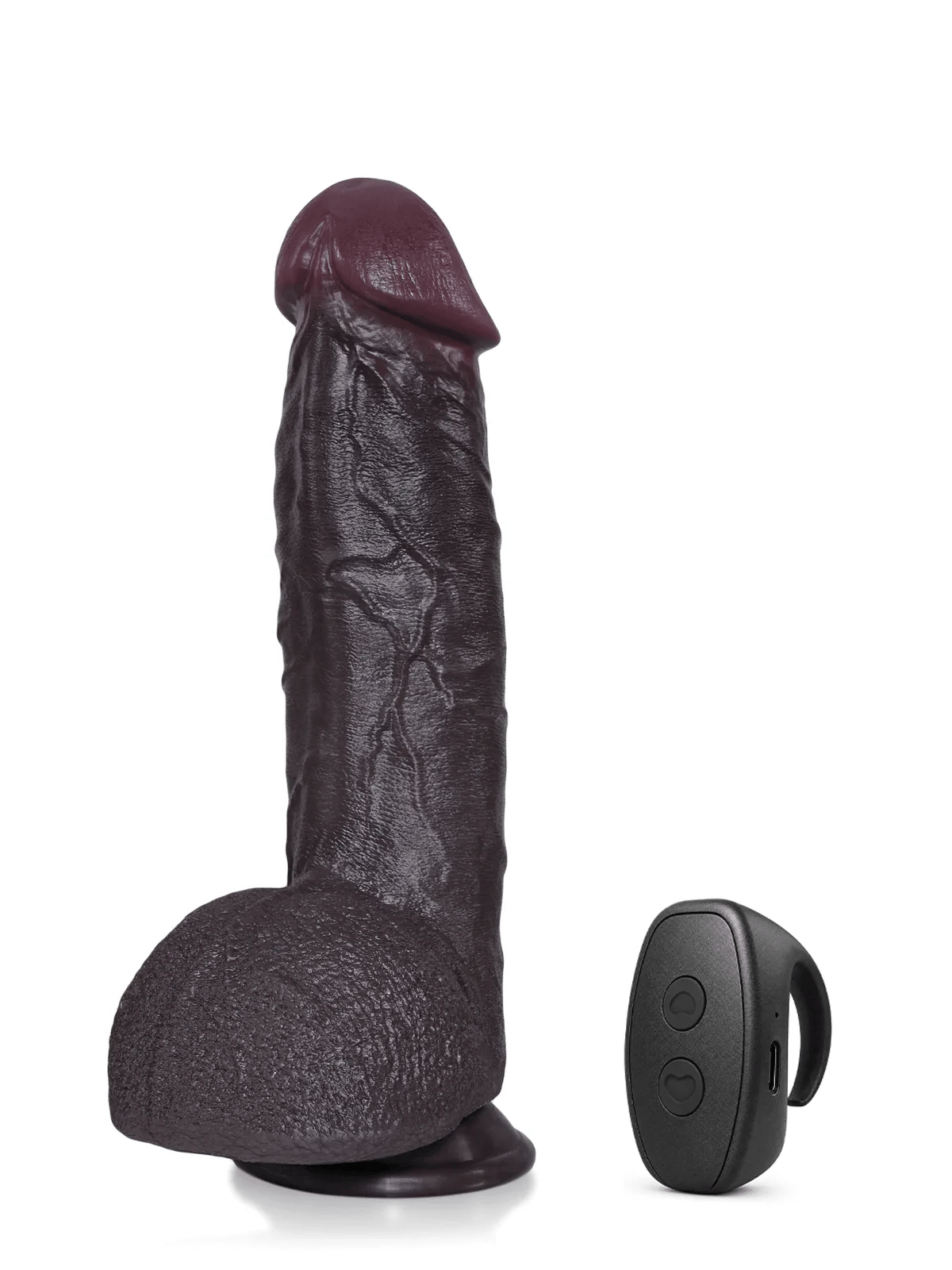 Elias - Schwarzer Stoßdildo mit Vibration und Heizfunktion - Fernbedienung - 27,0 cm