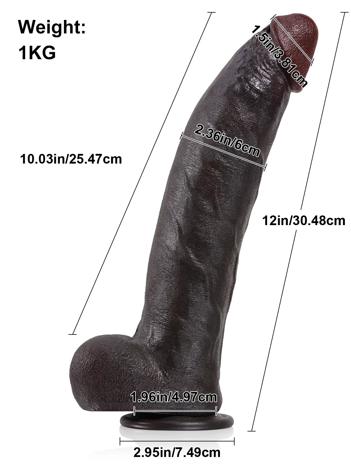 Farid - Großer, realistischer Schwarzer Dildo mit stabilem Metallkern - 30,5 cm