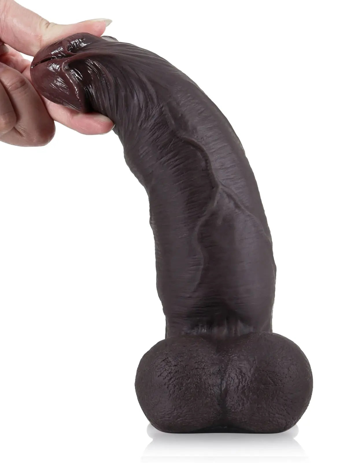 Jörg - Schwarzer, realistischer Dildo mit gleitender Haut und beweglichen Hoden - 23,3 cm