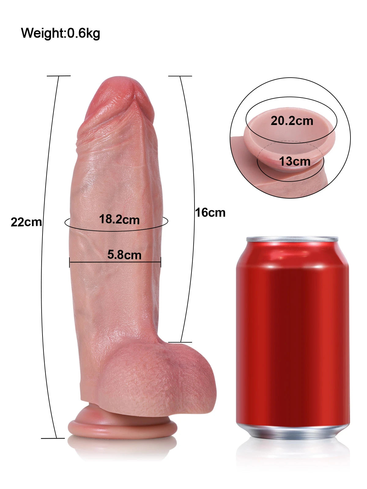 Jorge - Realistischer Dildo mit breitem Rücken und ausgeprägtem Grat - 22 cm
