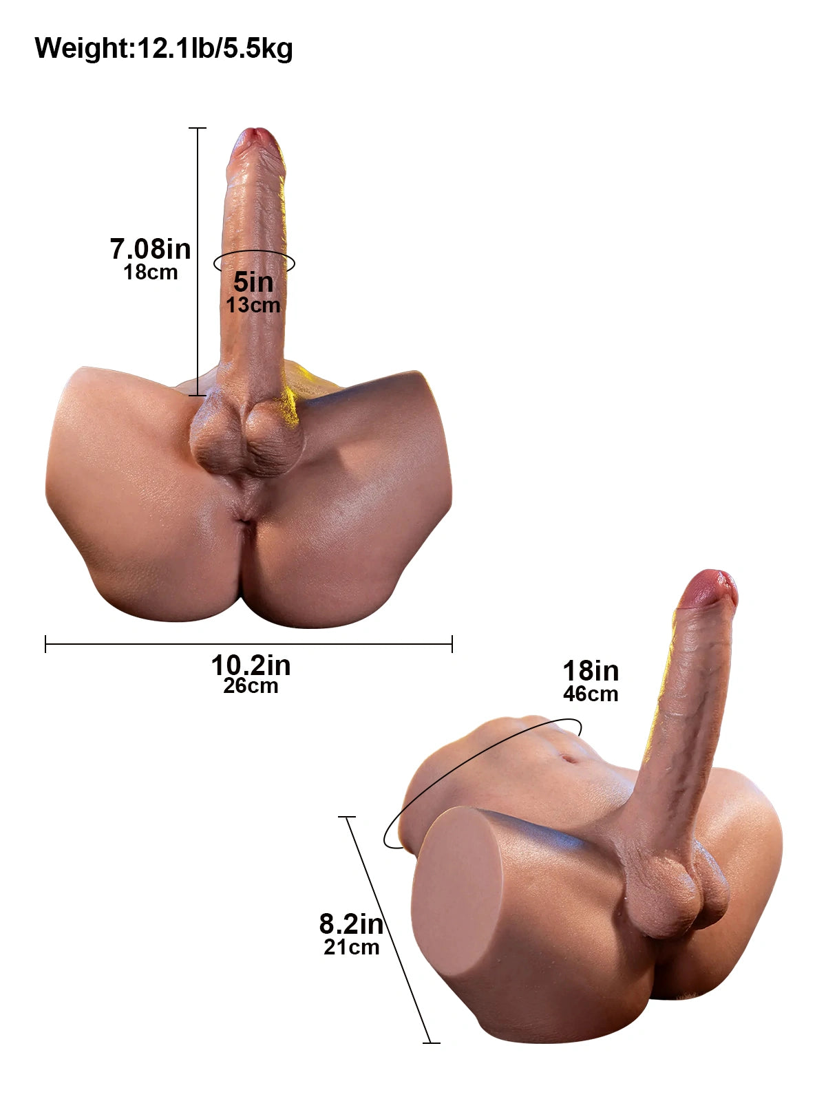 Kane - 5,5 kg Realistischer Dildo-Torso mit 18 cm Dildo und Analkanal