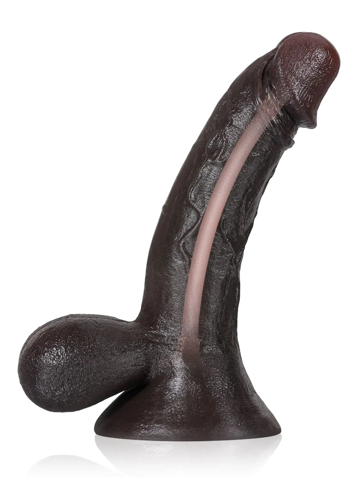 Kurt - Schwarzer, realistischer Dildo mit Metallkern und schwingenden Hoden - 24 cm