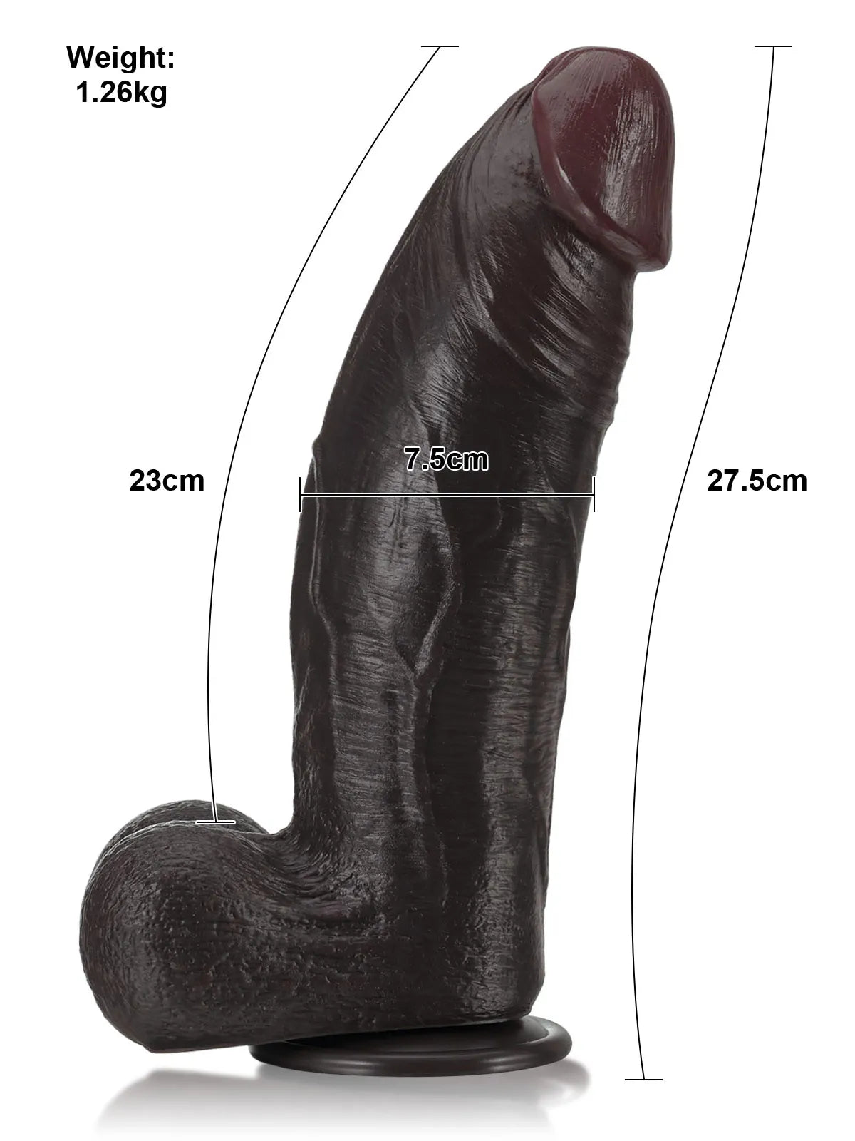 Lukas - Großer, dicker, schwarzer Dildo mit Dual-Density-Struktur - 27,5 cm