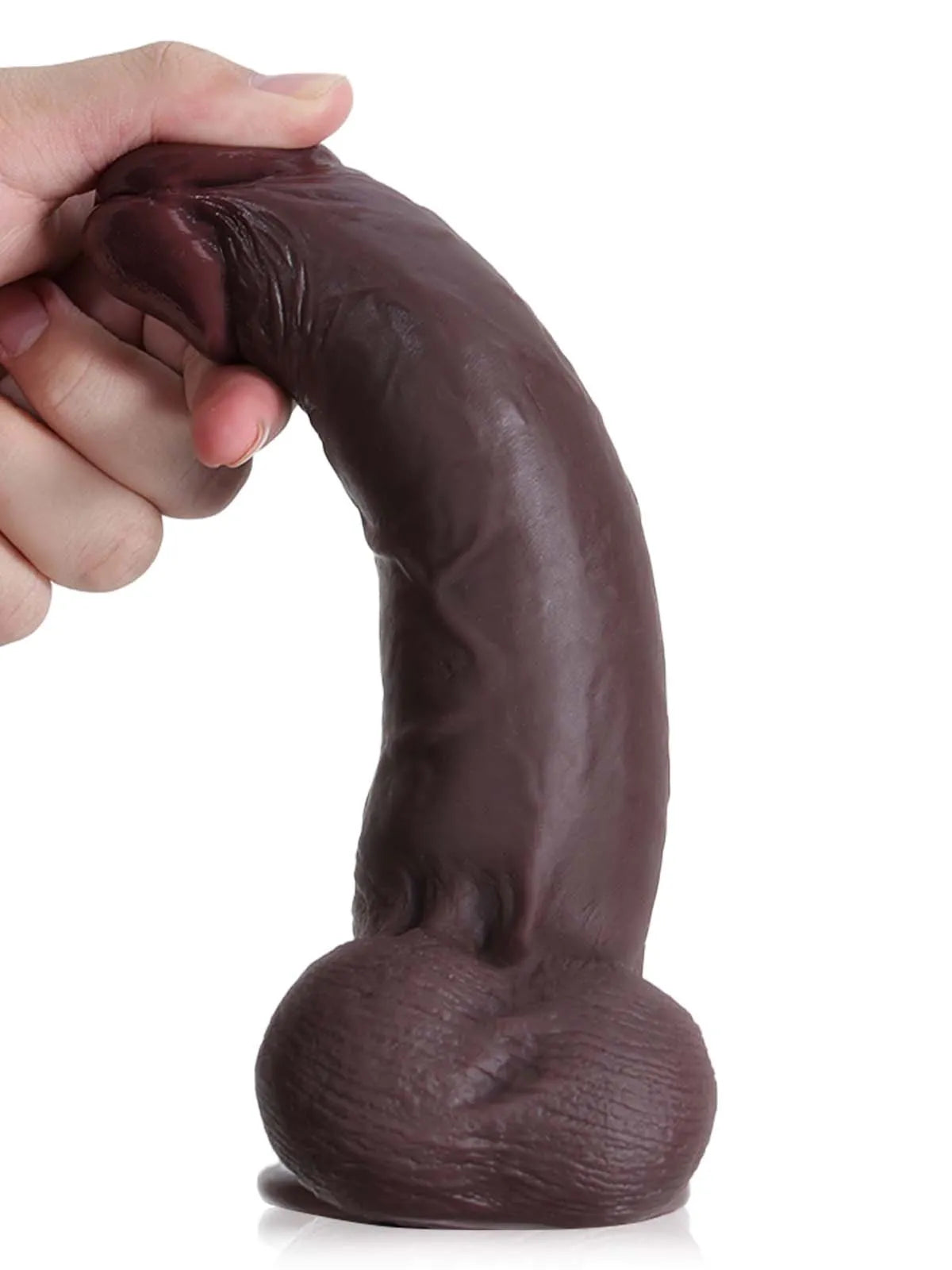 Sem - Realistischer Dildo in Schwarz mit gleitender Haut & beweglichen Hoden - 21 cm