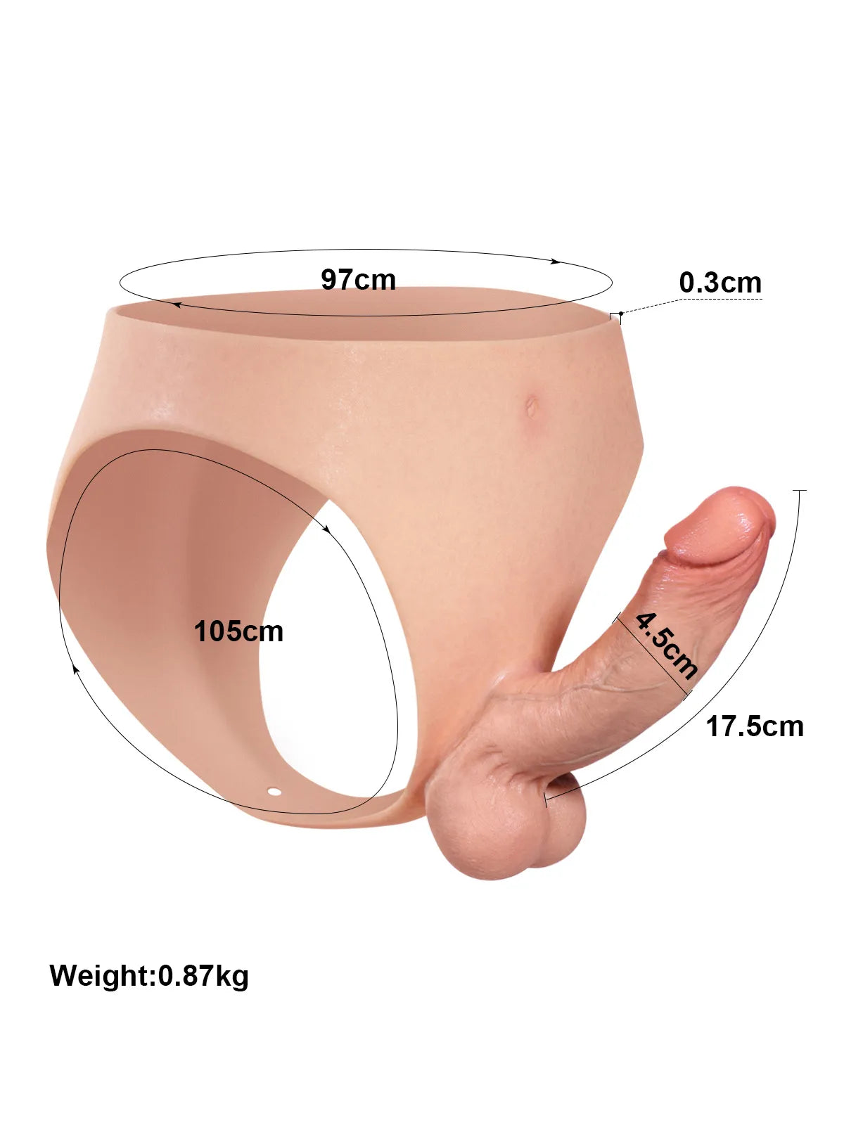 Silikon-Strap-On mit 17,5 cm realistischem Dildo - stabiler Kern & verstellbarer Gurt