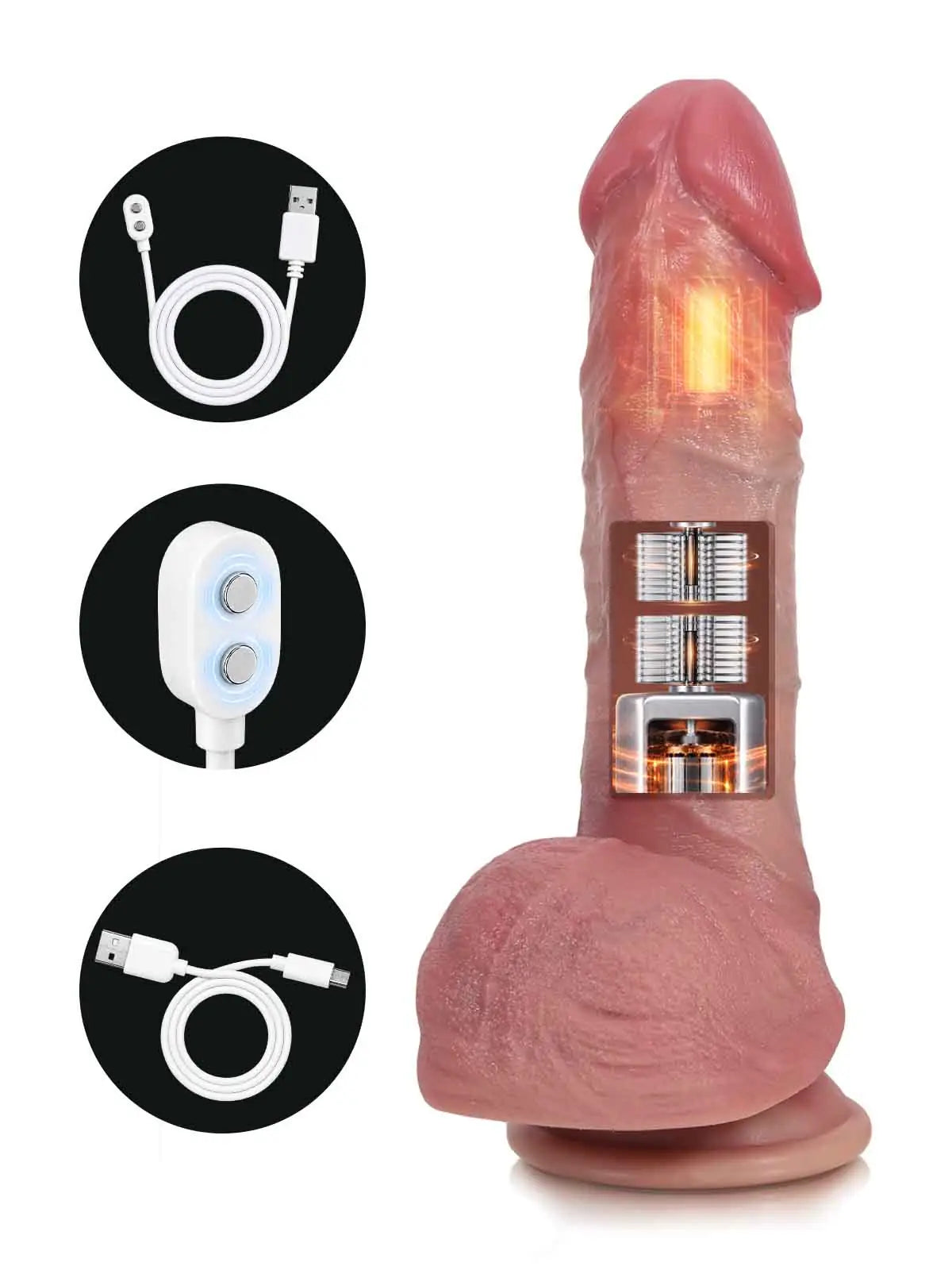 Victor - Dildo mit Stoßfunktion, Vibration und Heizfunktion - 22,4 cm