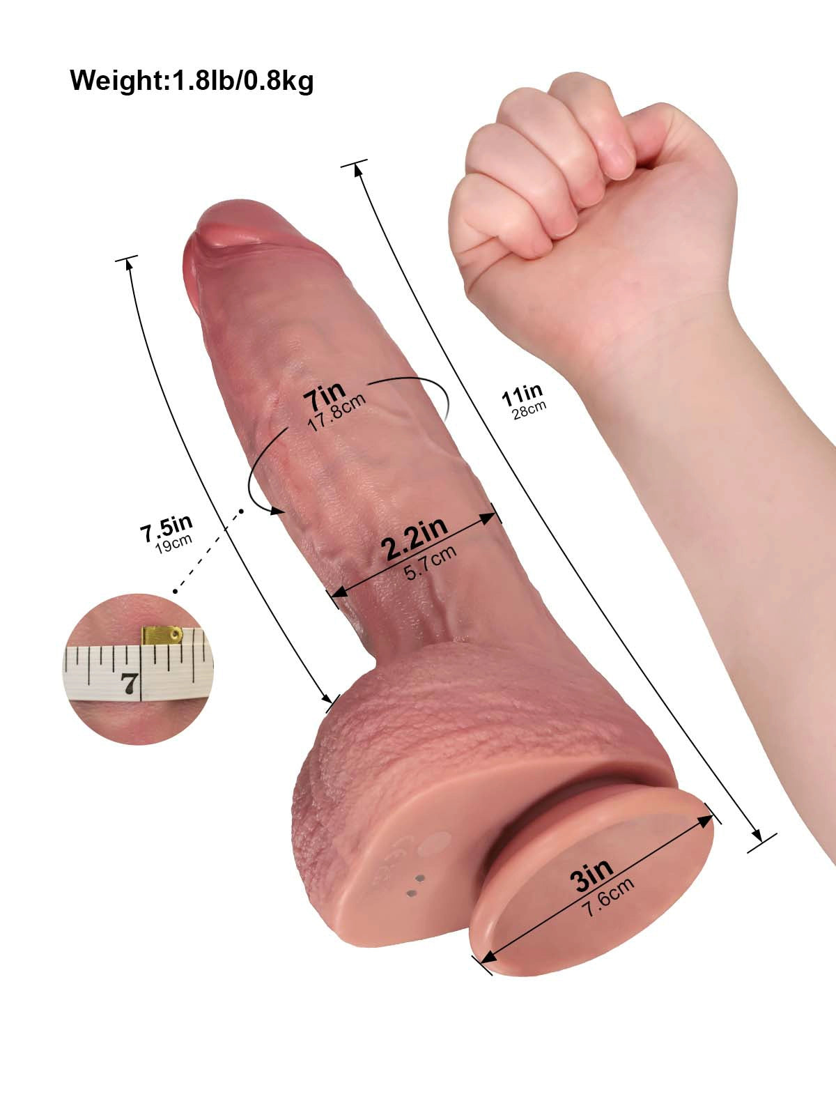 Vincent - Stoßender Vibrations-Dildo mit Heizung, ansteigend stark - 28 cm