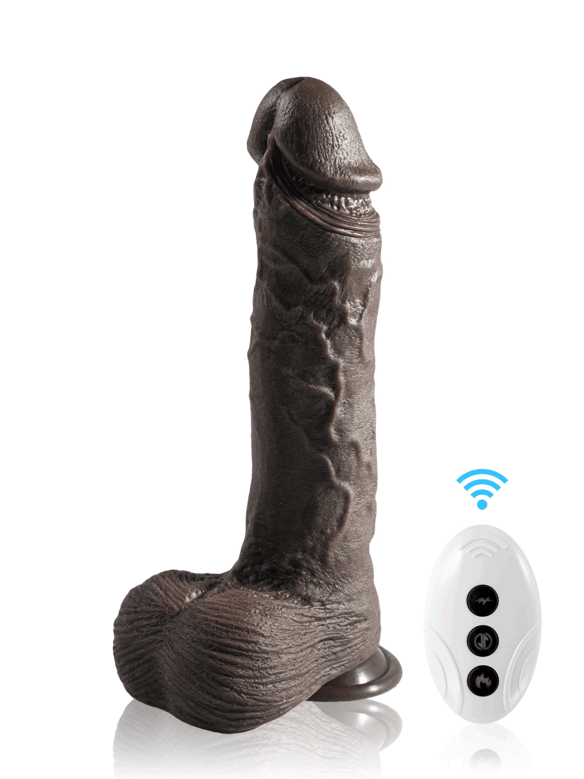Volker - Großer Realistischer Dildo mit Stoßfunktion und Fernbedienung in Schwarz - 26,5 cm