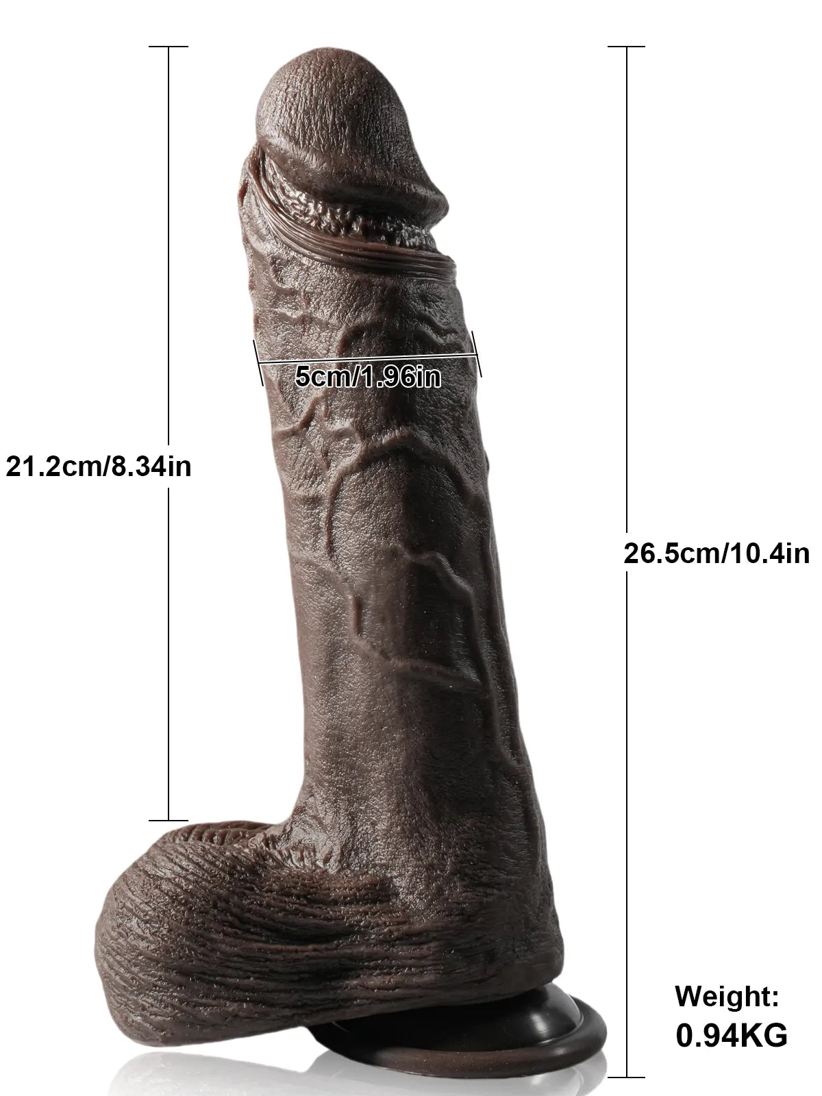 Volker - Großer Realistischer Dildo mit Stoßfunktion und Fernbedienung in Schwarz - 26,5 cm