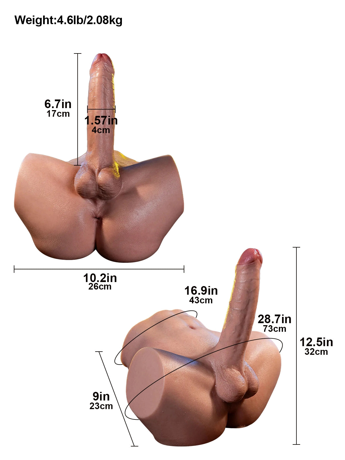 Asher - Realistischer Dildo-Torso mit Weichem Gesäß und Analkanal - 17 cm