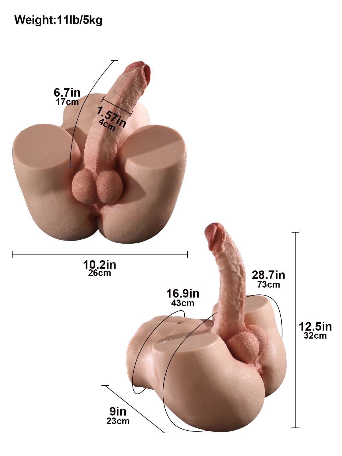 Asher - Realistischer Dildo-Torso mit Weichem Gesäß und Analkanal - 17 cm