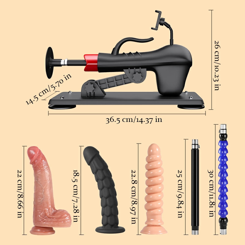 Atlas - Komplettes Sexmaschine-Set mit 3 Dildos und Handyhalter