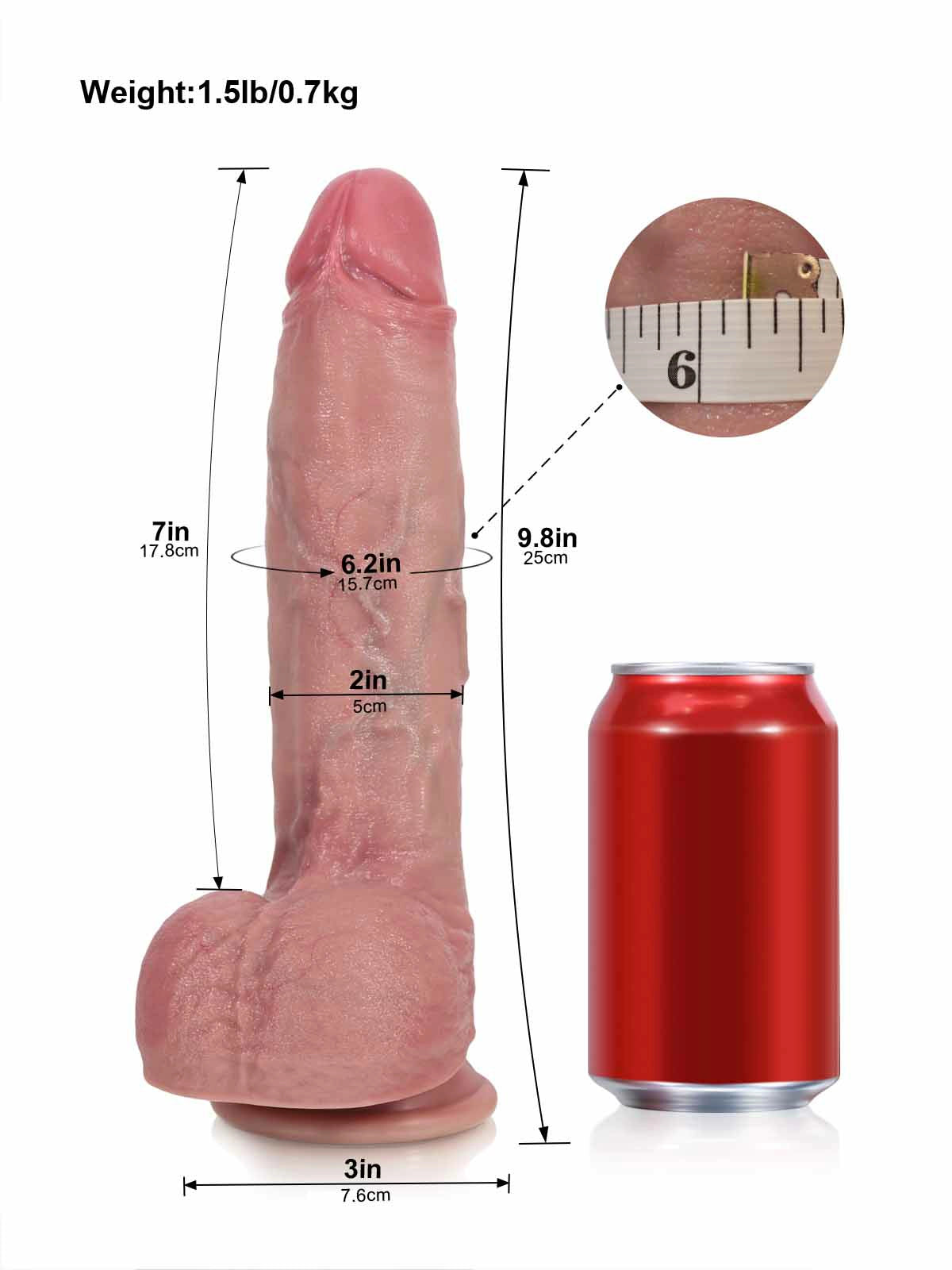 Dante - Stoßender Vibrations-Dildo, unbeschnitten mit Vorhaut - 25 cm