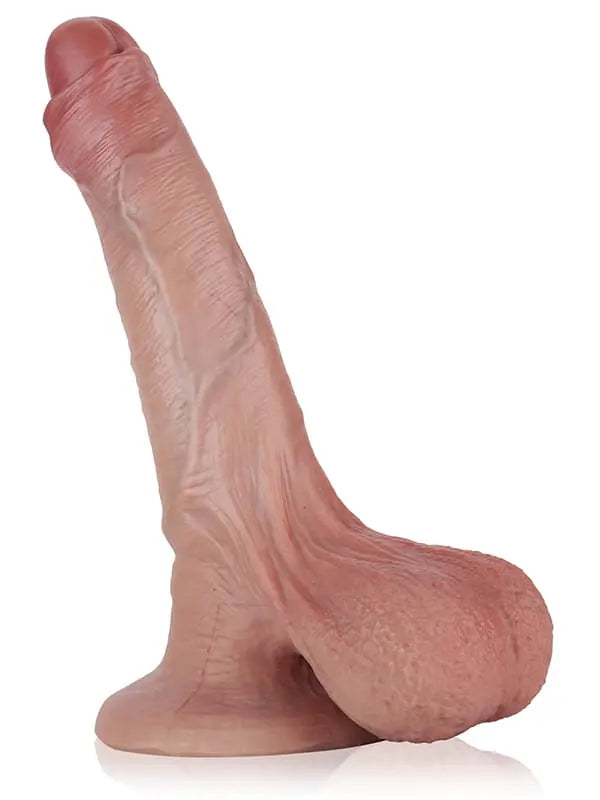 Detlef - Unbeschnittener, flexibler Silikon-Dildo mit beweglichem Hodensack - 21 cm
