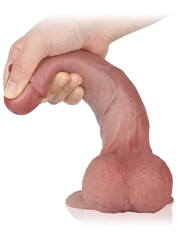 Detlef - Unbeschnittener, flexibler Silikon-Dildo mit beweglichem Hodensack - 21 cm