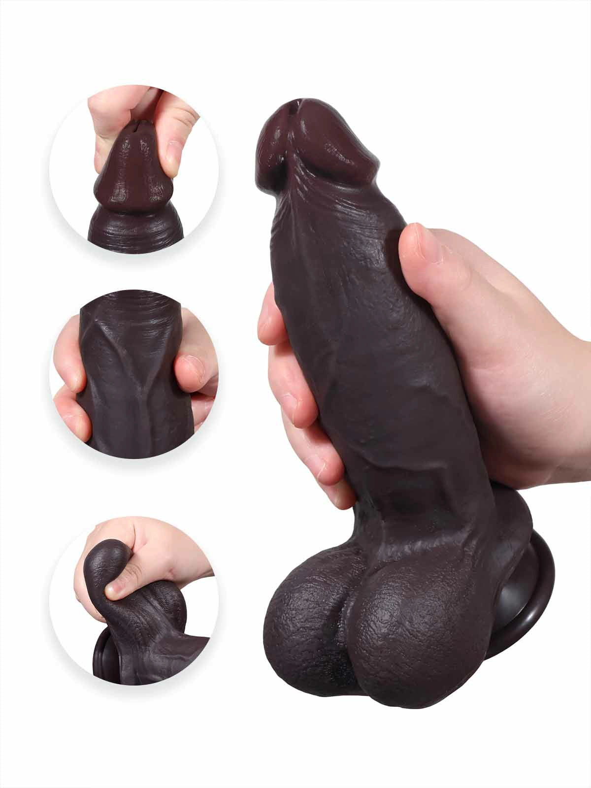 Dorian - Realistischer Dildo in Schwarz mit verschiebbarer Haut & Hoden - 20,3 cm