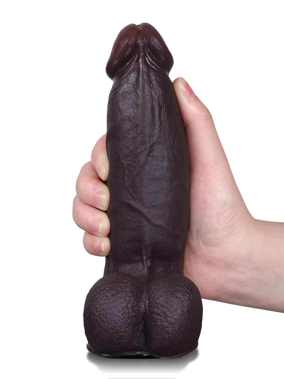 Dorian - Realistischer Dildo in Schwarz mit verschiebbarer Haut & Hoden - 20,3 cm