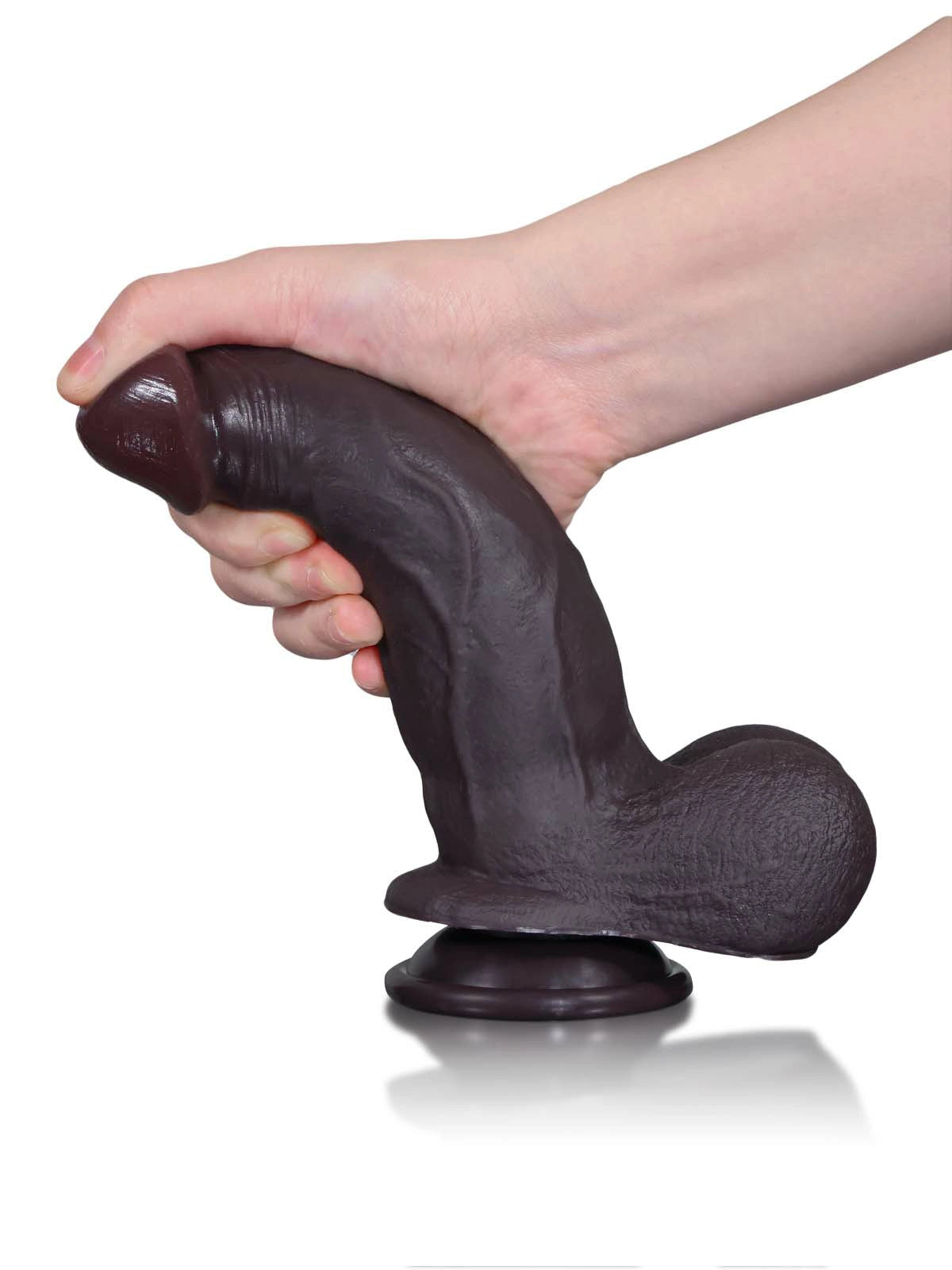 Dorian - Realistischer Dildo in Schwarz mit verschiebbarer Haut & Hoden - 20,3 cm