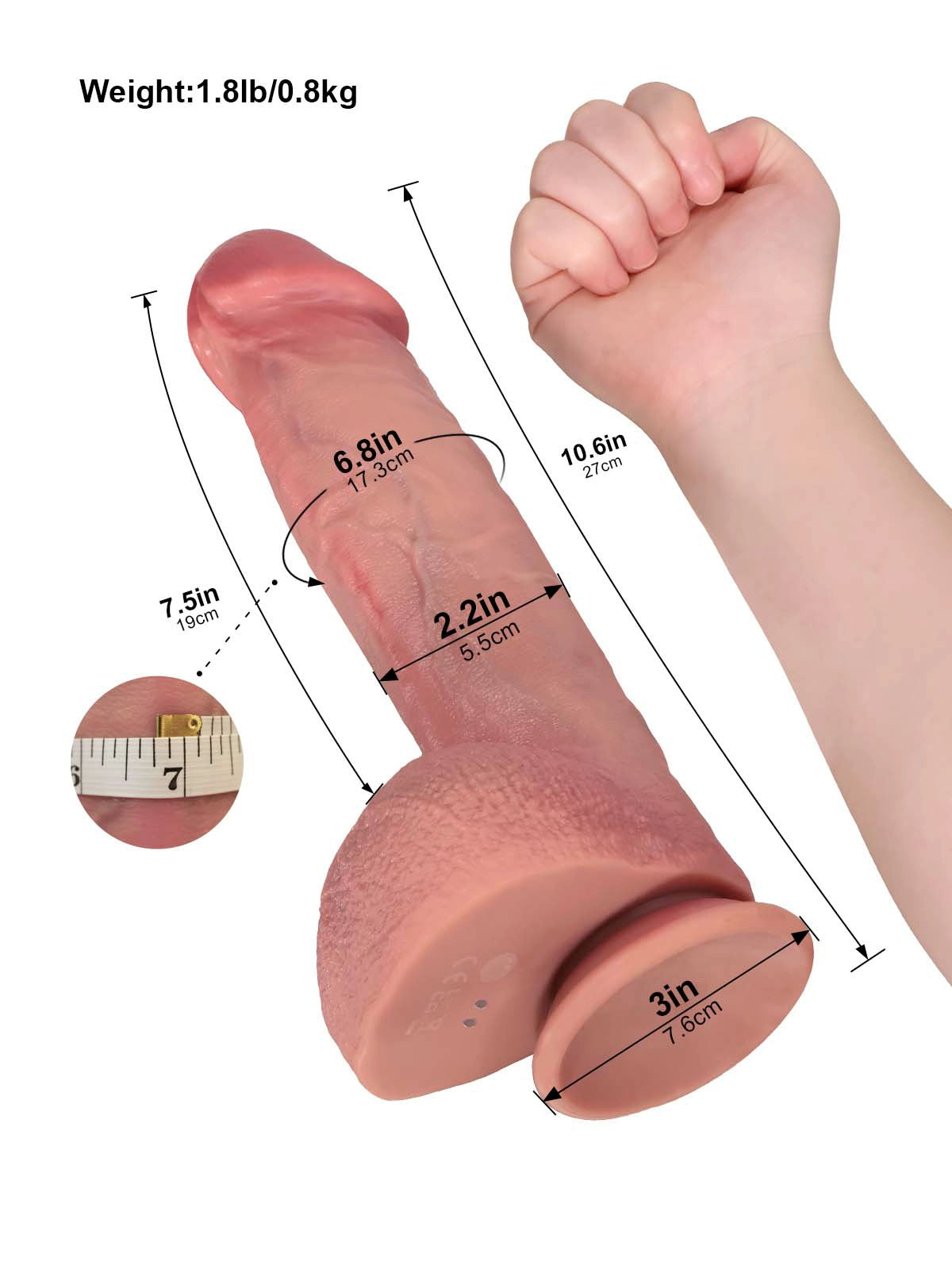 Elias - Stoßender Vibrations-Dildo mit Heizung & breiter Eichel - 27 cm