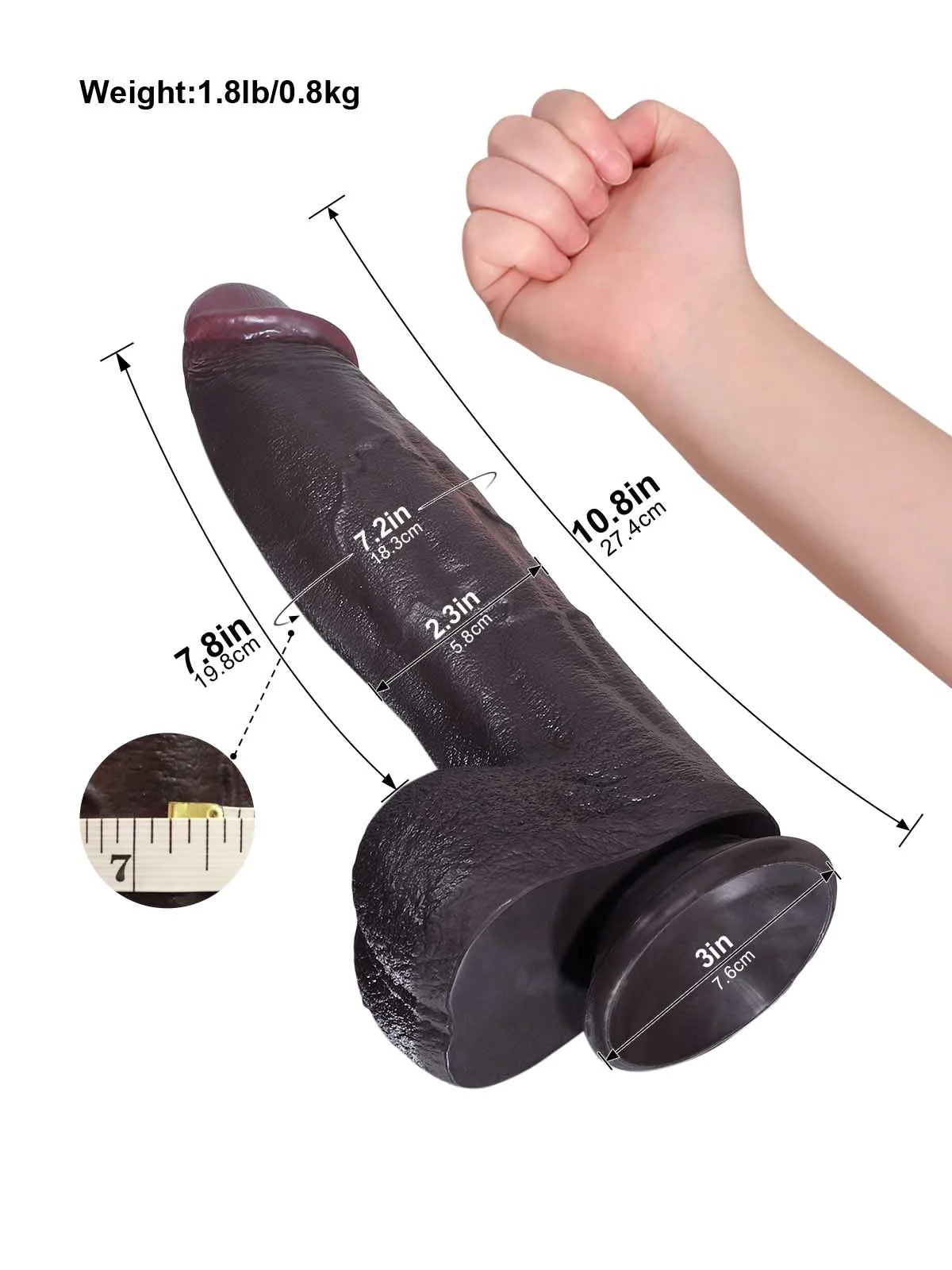 Henry - Schwarzer Dicker Dildo mit konischer Eichel und breitem Schaft – 27,4 cm