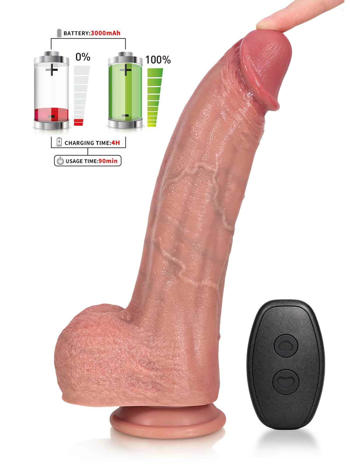 Henry - Stoßender Vibrations-Dildo mit breitem Körper & realistischer Textur - 27,4 cm