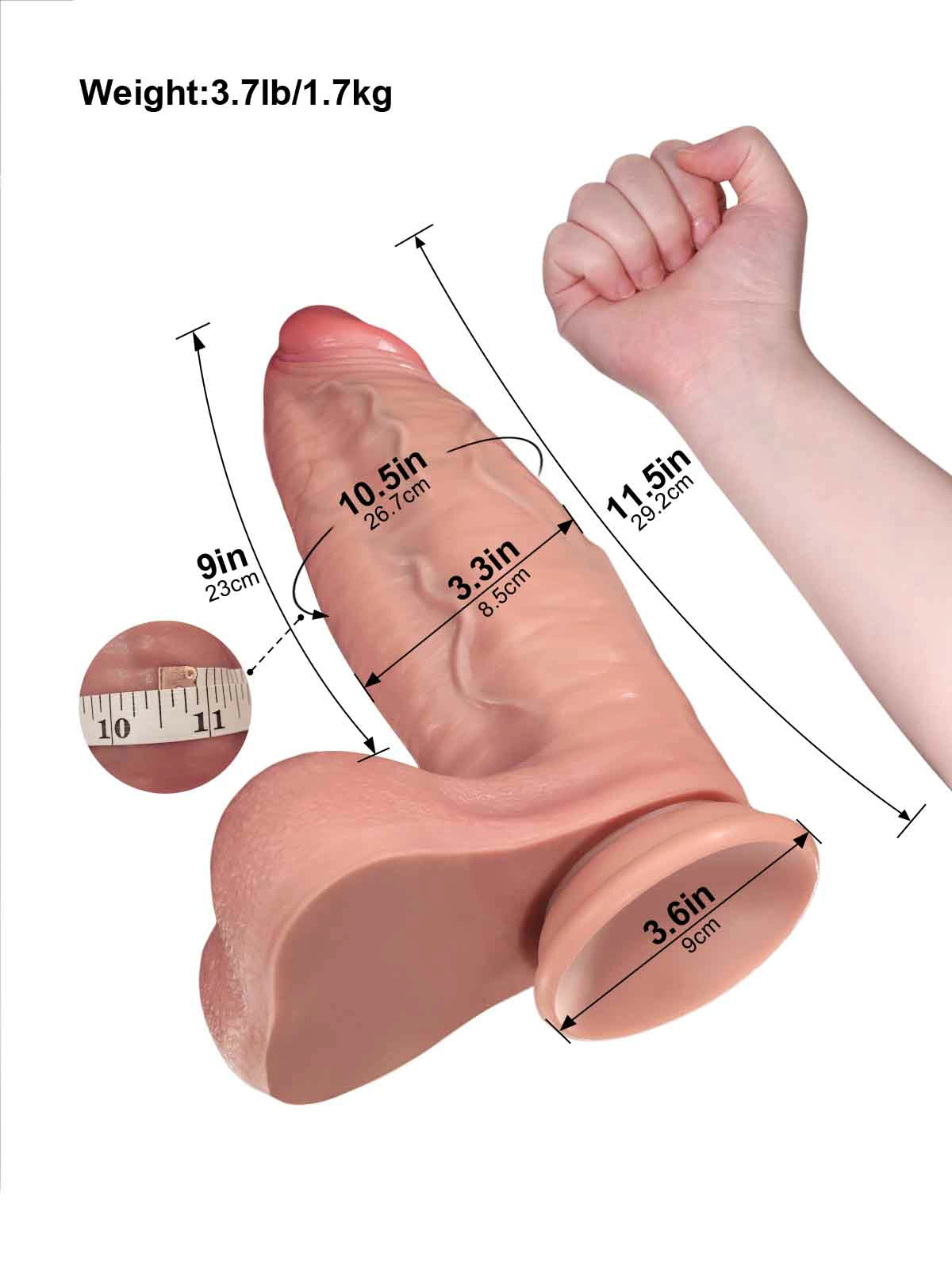 Hugo - Großer Realistischer Dildo mit Verjüngter Spitze und Voluminösem Körper - 29,2 cm
