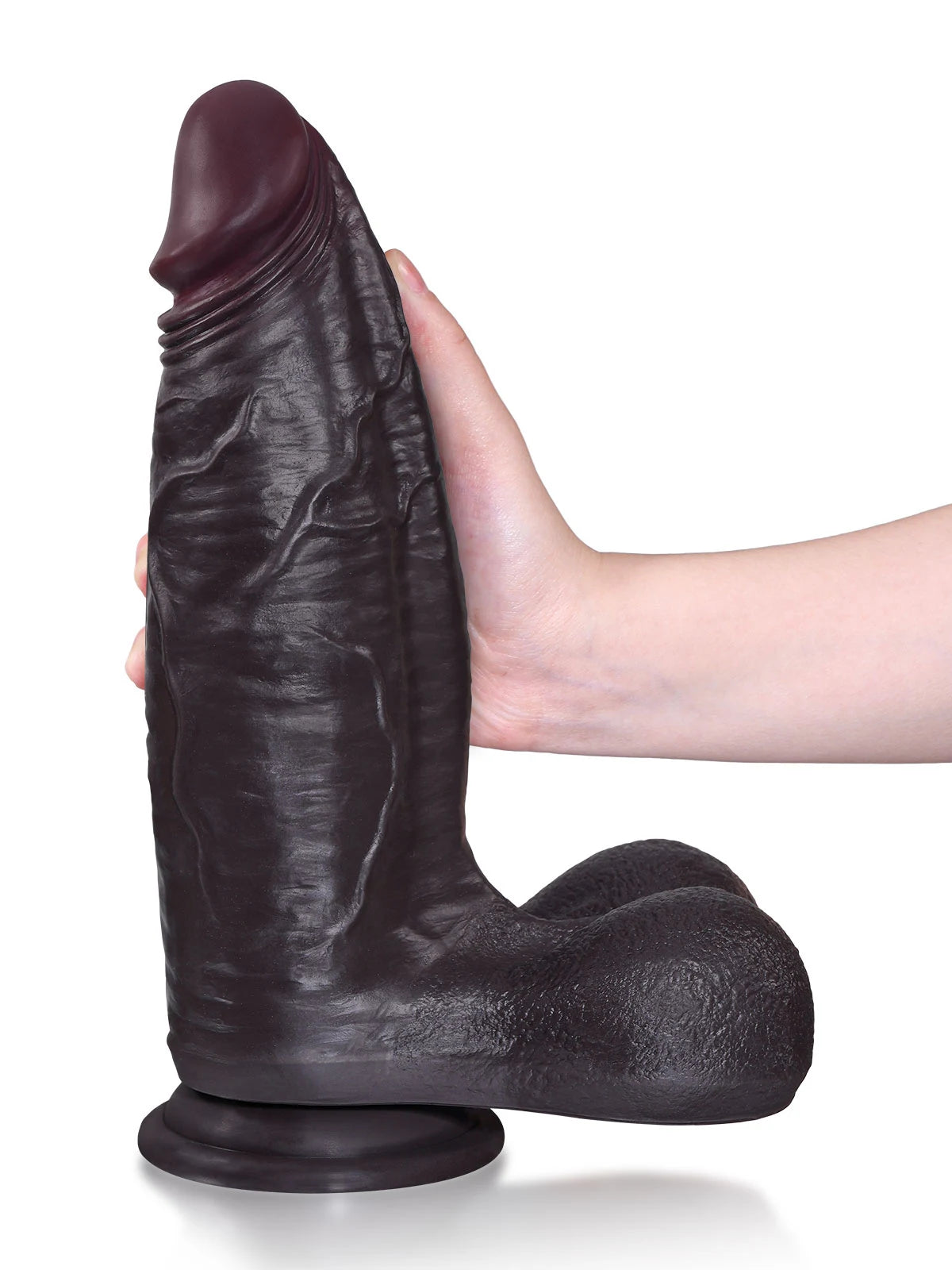 Hugo - Schwarzer Realistischer Dildo mit verjüngter Eichel und Harnröhrenleiste - 29,2 cm
