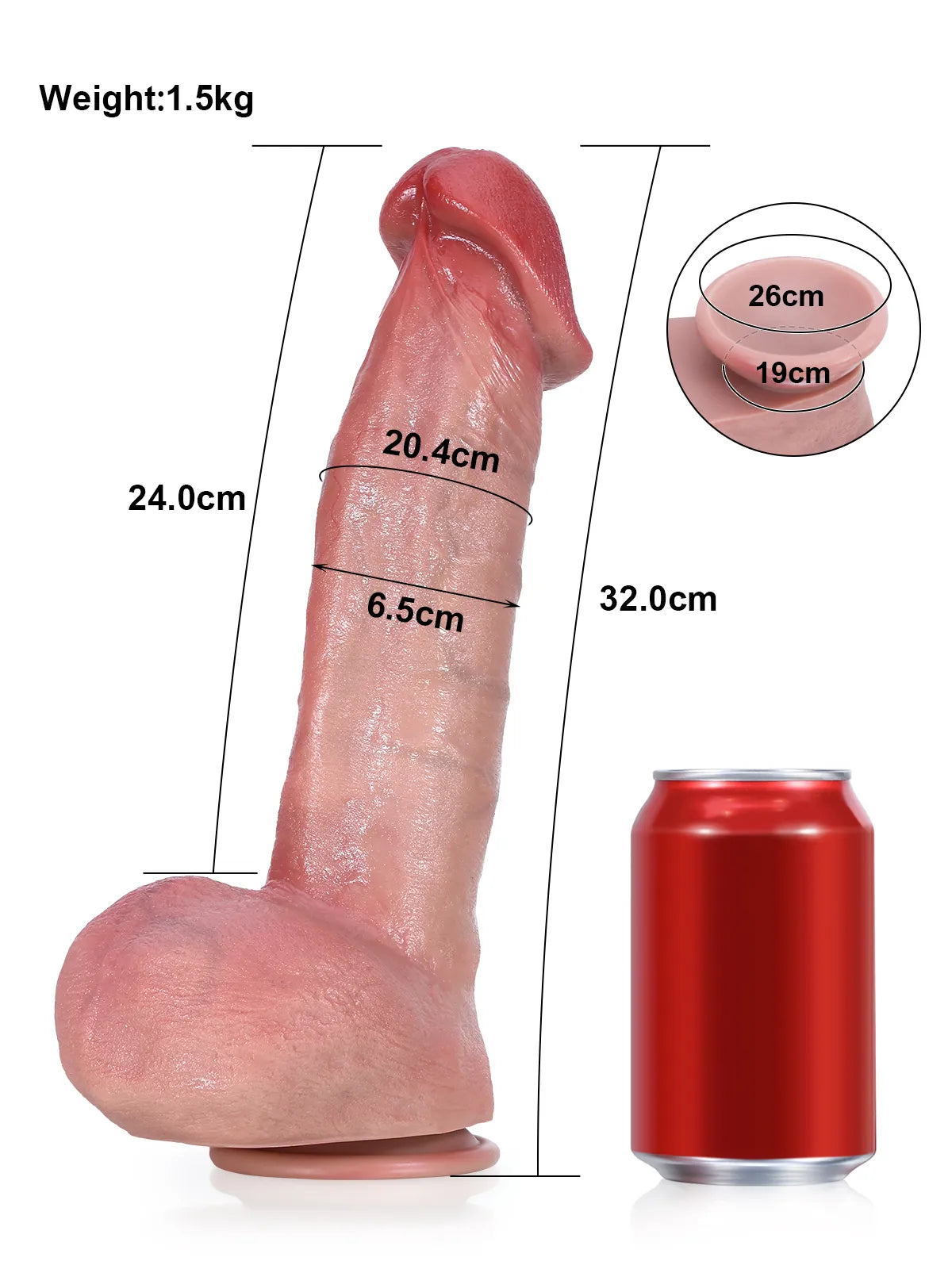 Jack - Dicker, realistischer Dildo mit großer, pilzförmiger Eichel - 22,5 cm