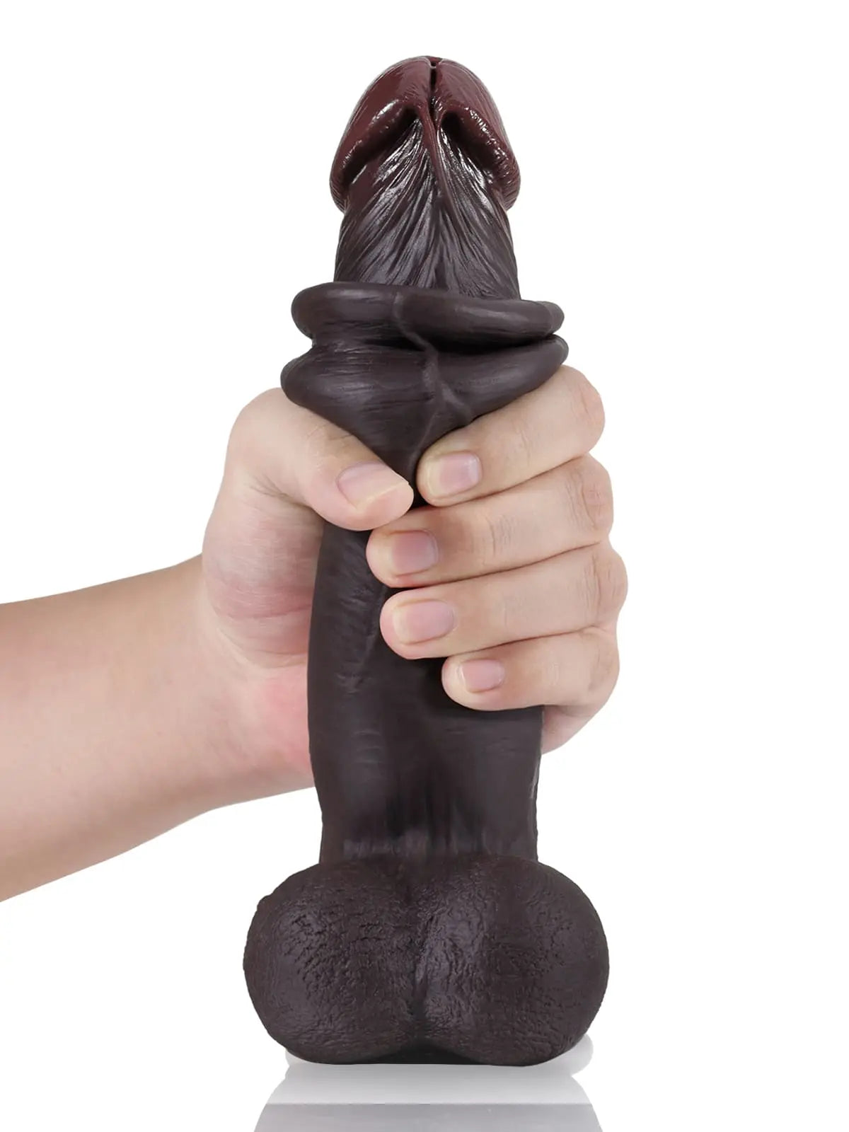 Jörg - Schwarzer, realistischer Dildo mit gleitender Haut und beweglichen Hoden - 23,3 cm