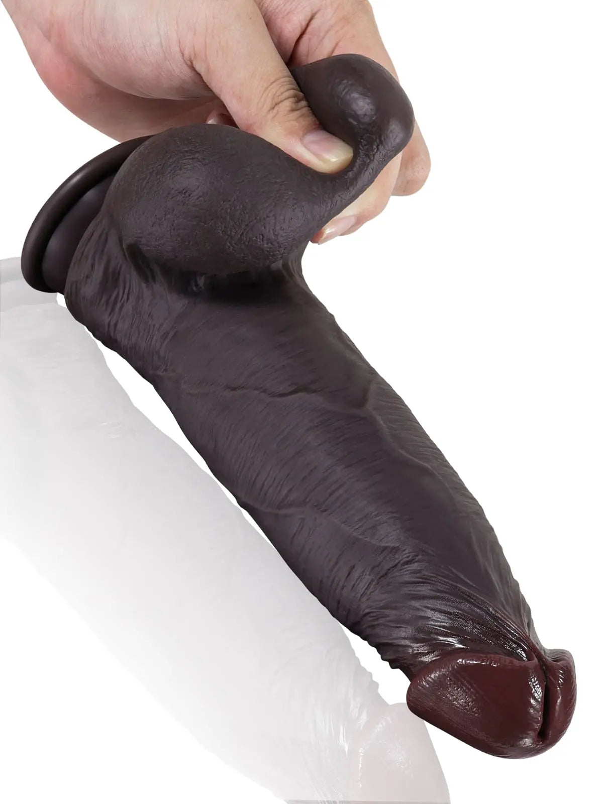 Jörg - Schwarzer, realistischer Dildo mit gleitender Haut und beweglichen Hoden - 23,3 cm