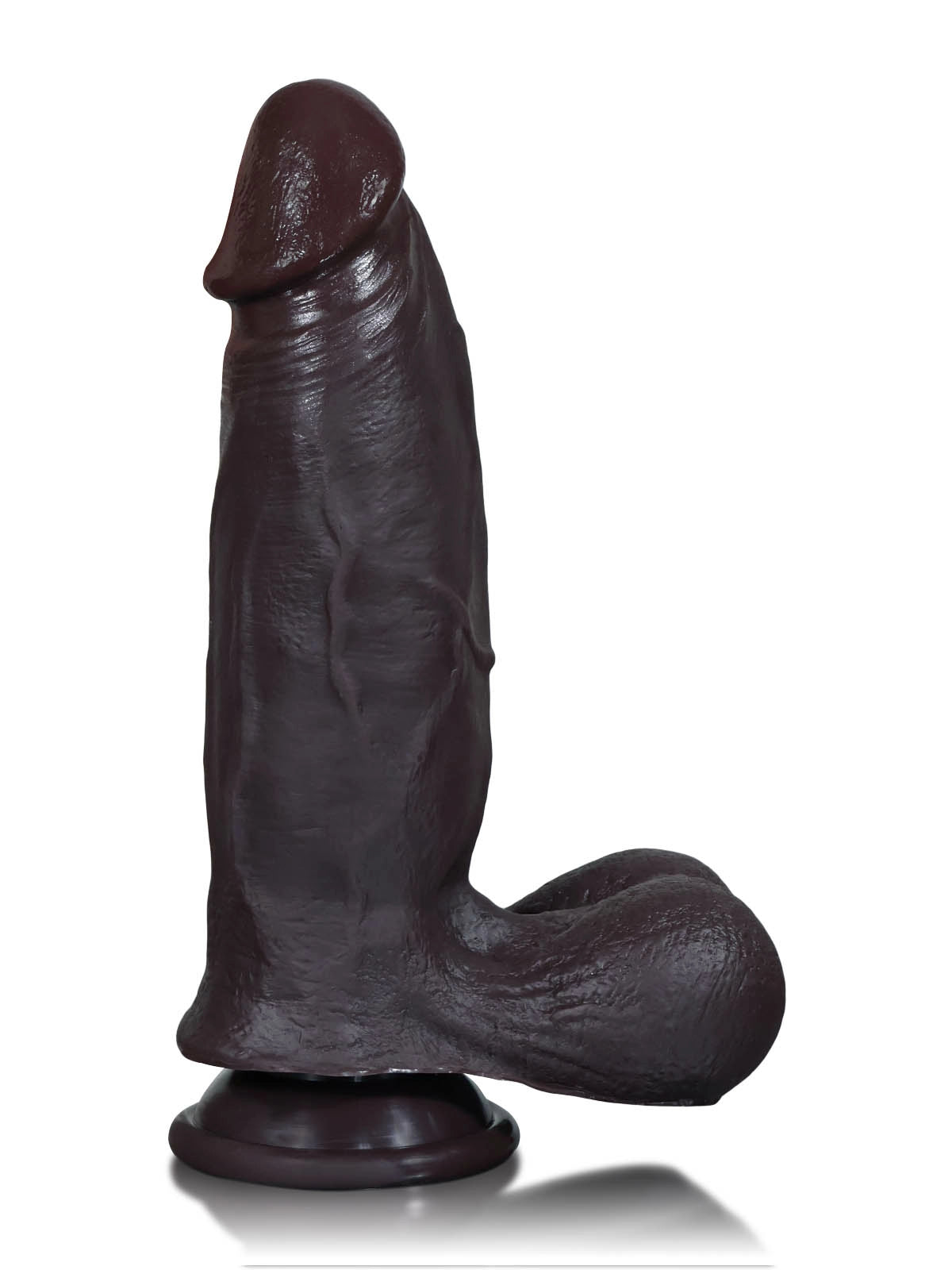 Konrad - Realistischer Dildo in Schwarz mit gleitender Haut, Breite & Hoden - 22,3 cm