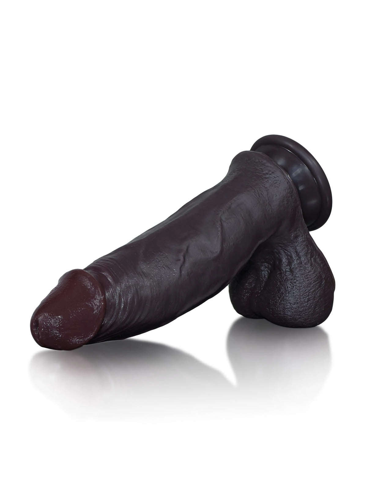 Konrad - Realistischer Dildo in Schwarz mit gleitender Haut, Breite & Hoden - 22,3 cm