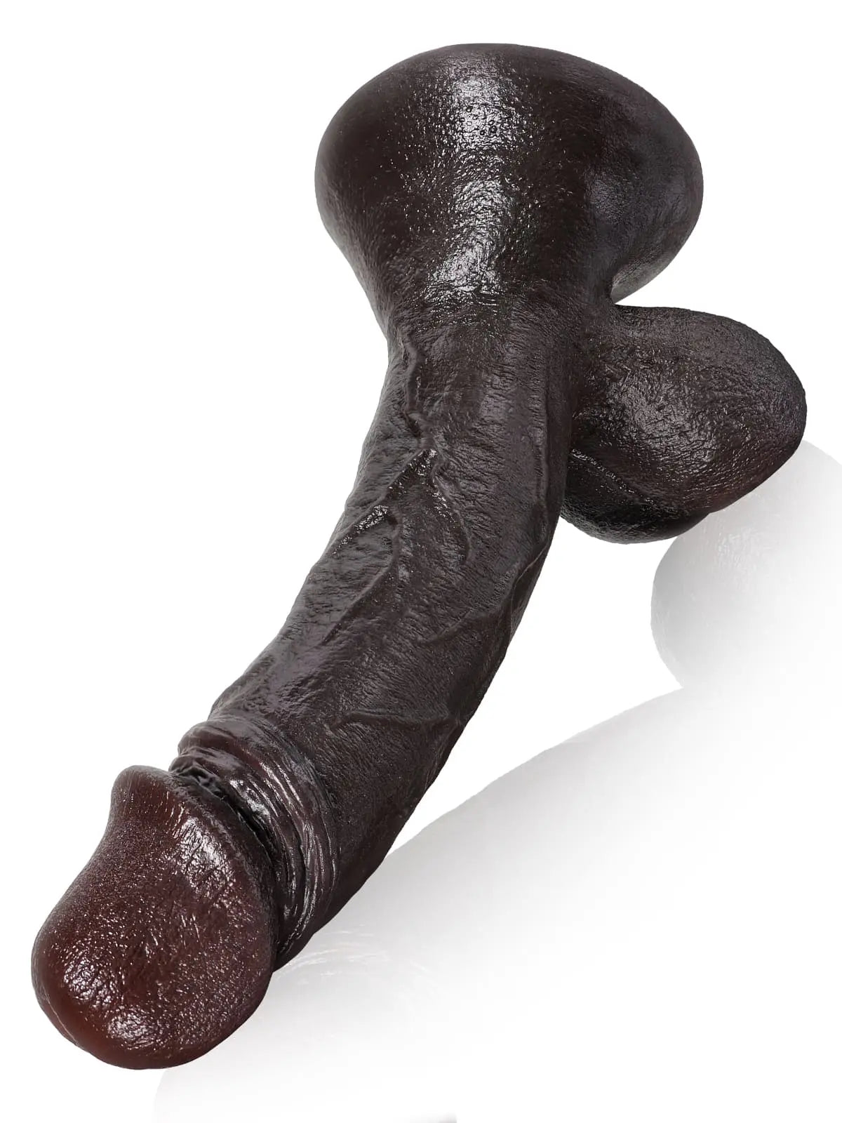 Kurt - Schwarzer, realistischer Dildo mit Metallkern und schwingenden Hoden - 24 cm