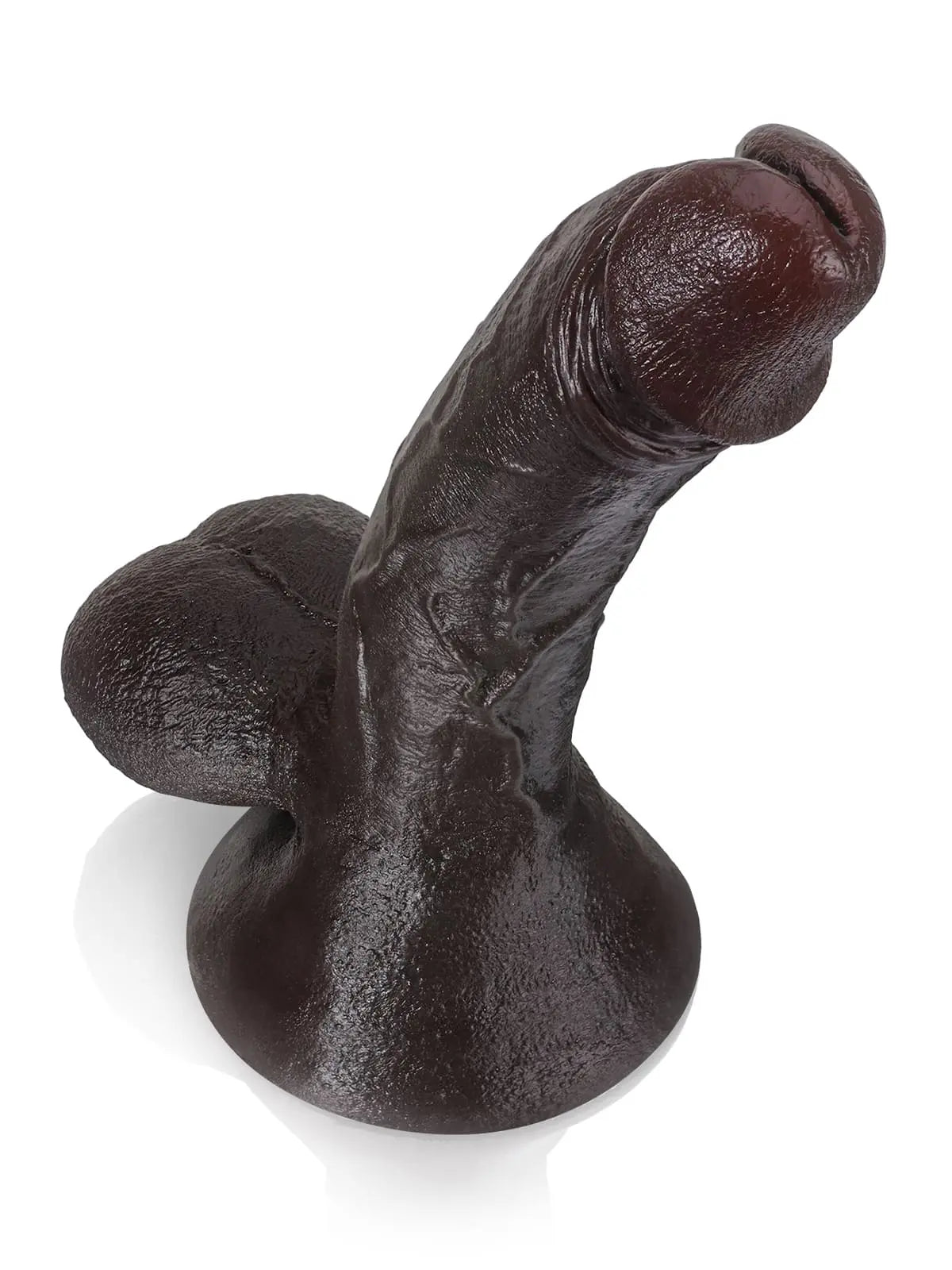Kurt - Schwarzer, realistischer Dildo mit Metallkern und schwingenden Hoden - 24 cm