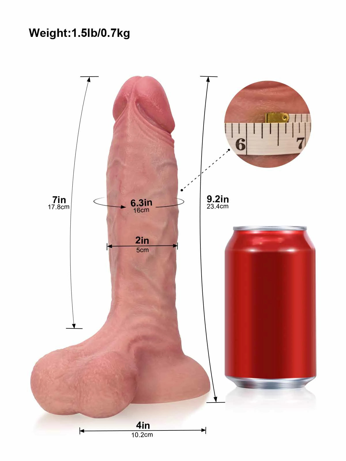 Logan - Dual-Density-Dildo mit Großer Eichel und Rückengratleiste - 23,4 cm