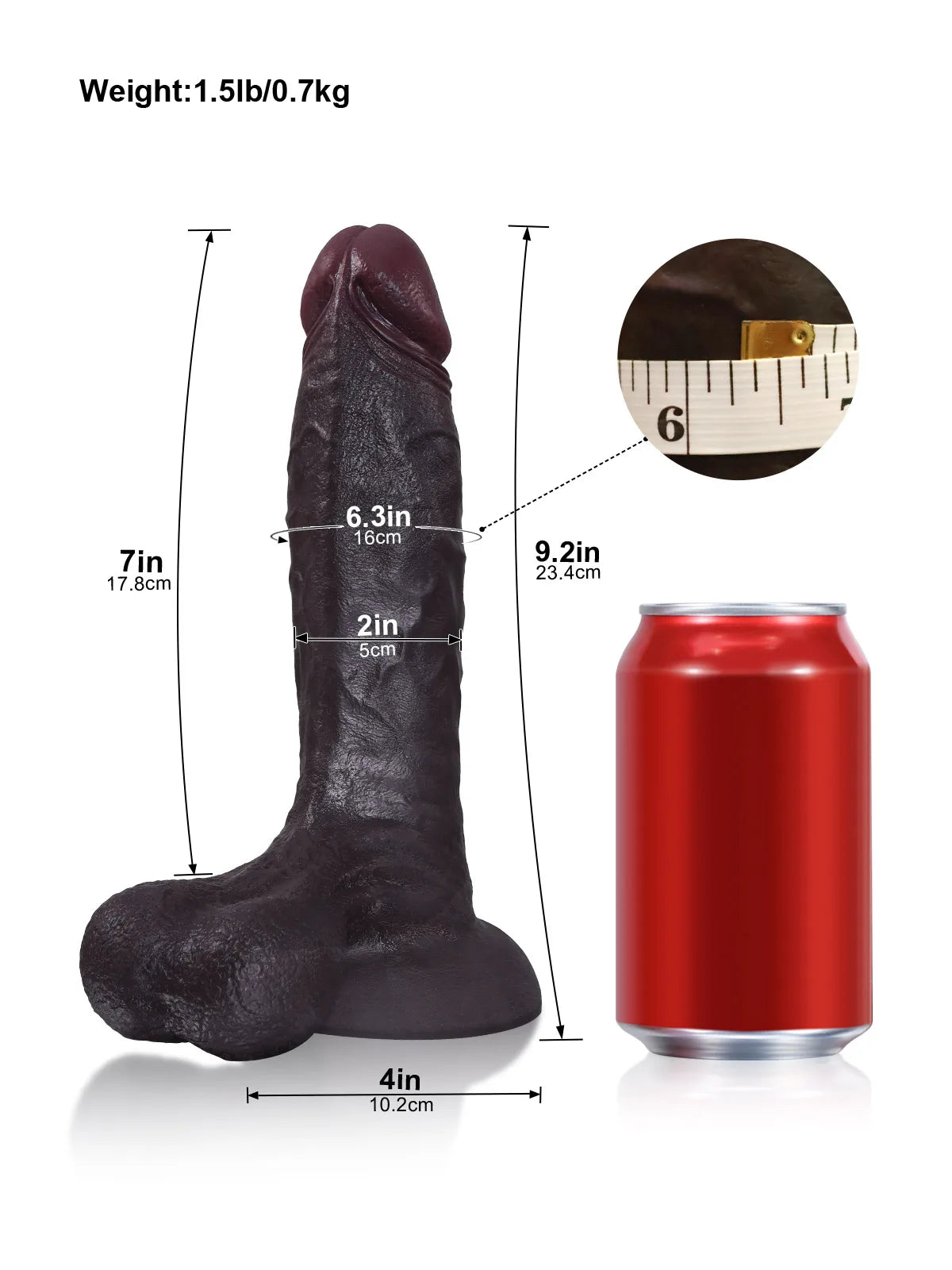 Logan - Schwarzer Realistischer Dildo mit bauchiger Eichel und pendelnden Hoden – 23,4 cm
