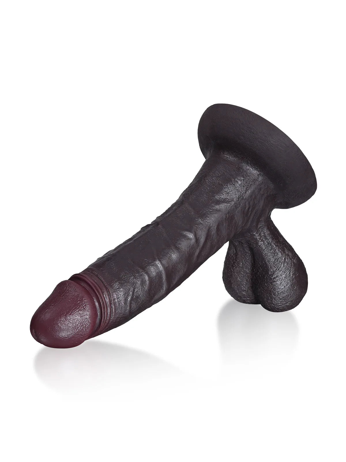 Logan - Schwarzer Realistischer Dildo mit bauchiger Eichel und pendelnden Hoden – 23,4 cm