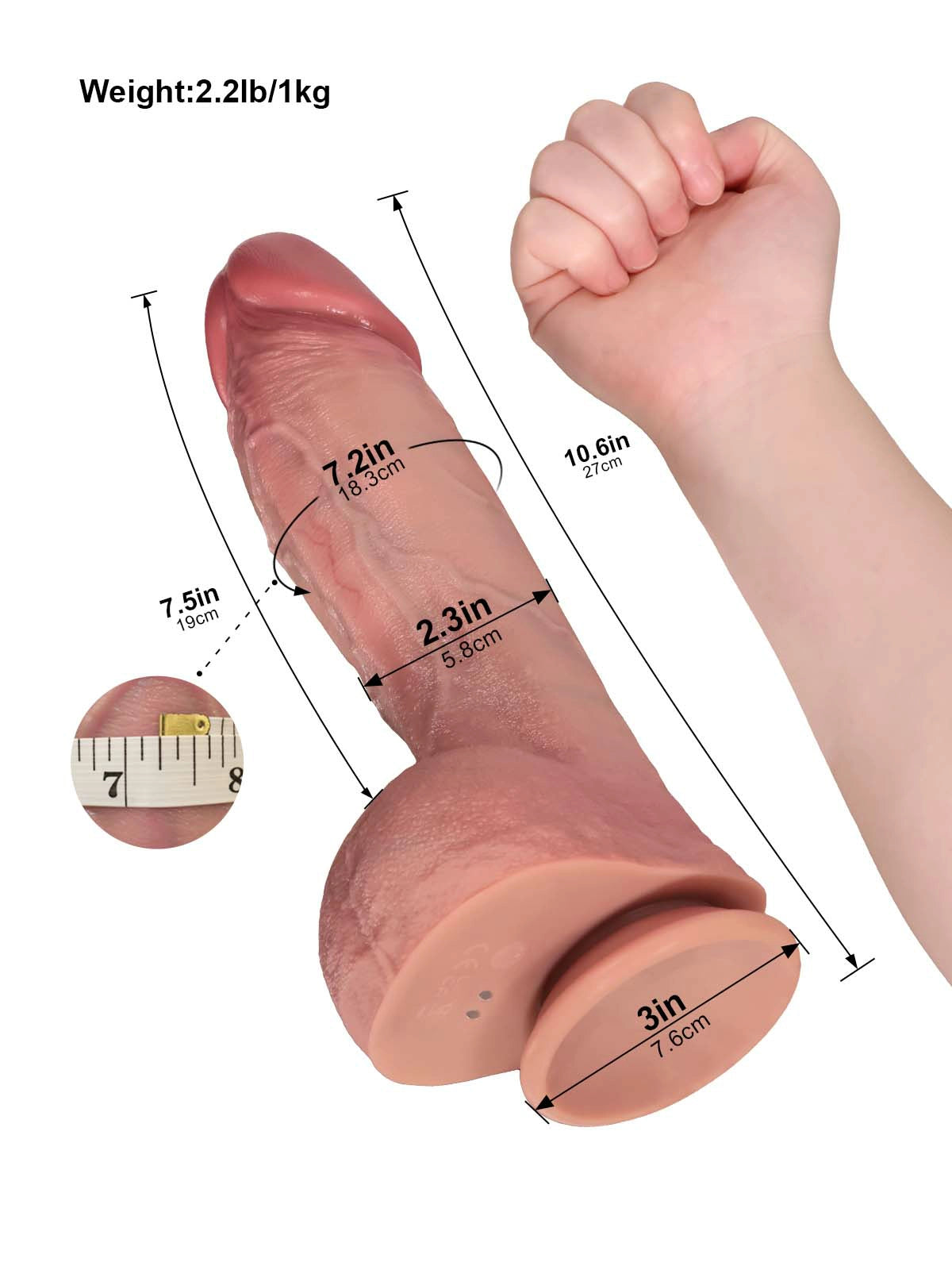 Marcus - Stoßender Vibrations-Dildo mit Aufwärtskurve & faltigen Hoden - 27 cm