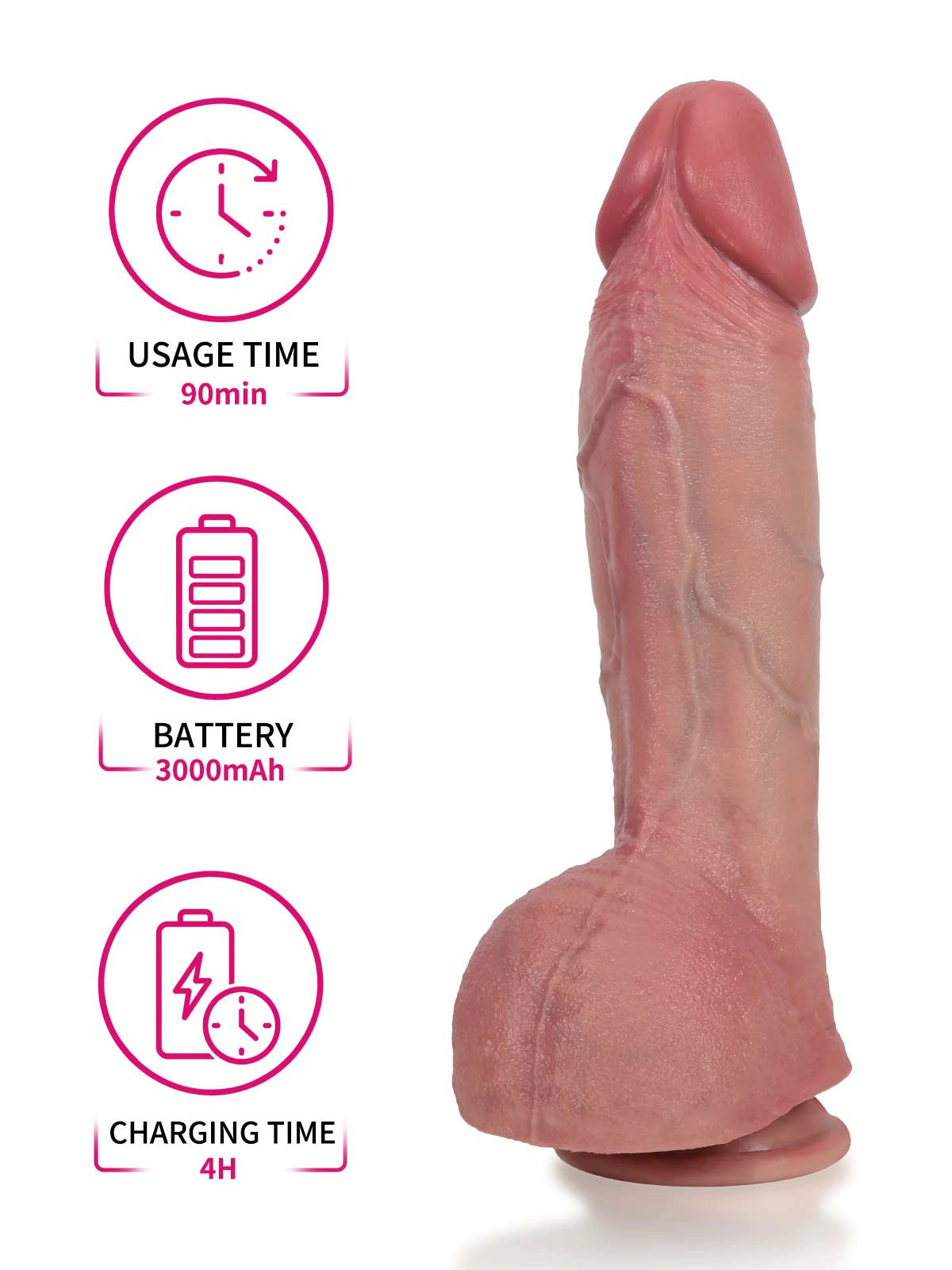 Marcus - Stoßender Vibrations-Dildo mit Aufwärtskurve & faltigen Hoden - 27 cm