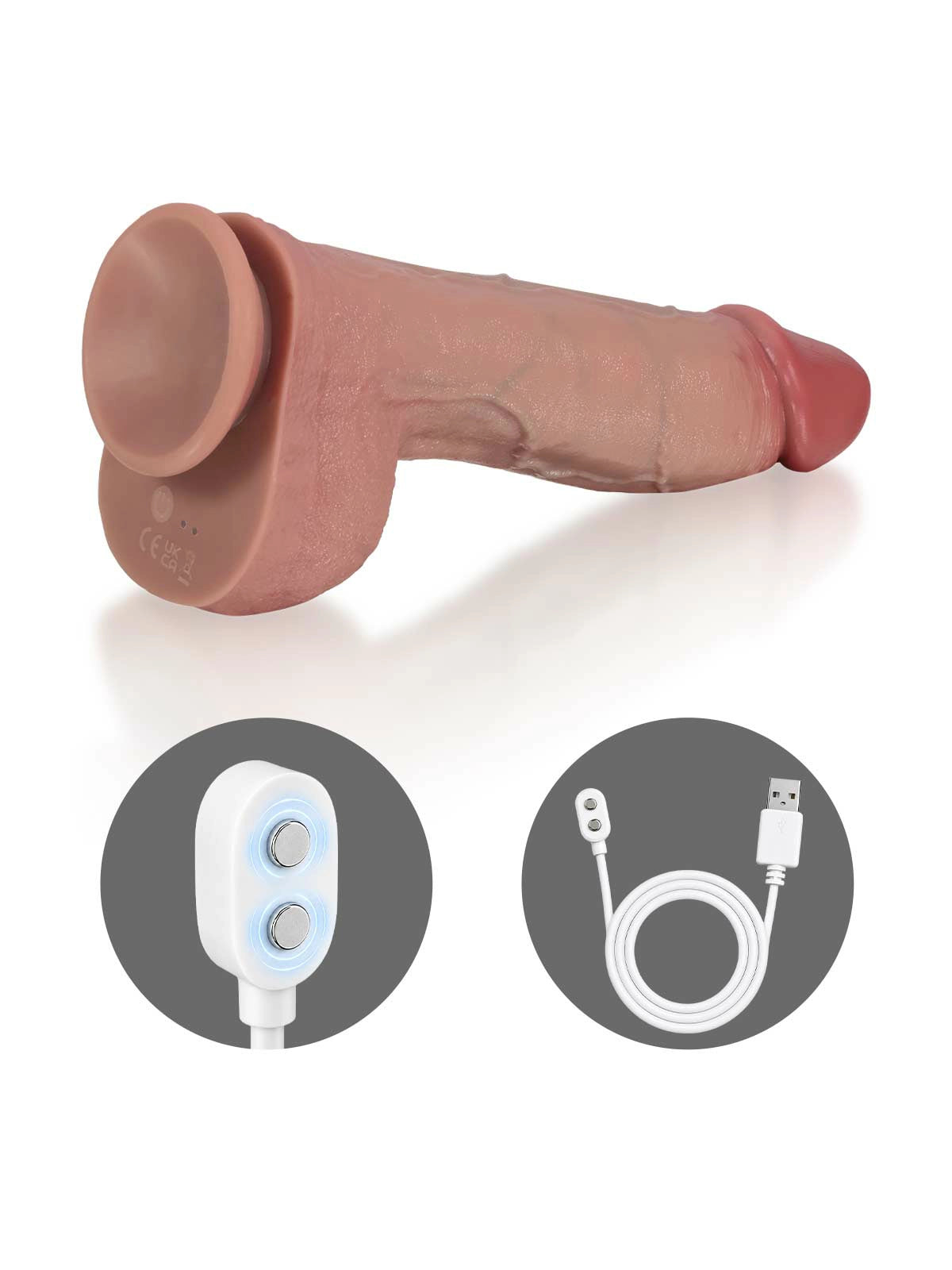 Marcus - Stoßender Vibrations-Dildo mit Aufwärtskurve & faltigen Hoden - 27 cm