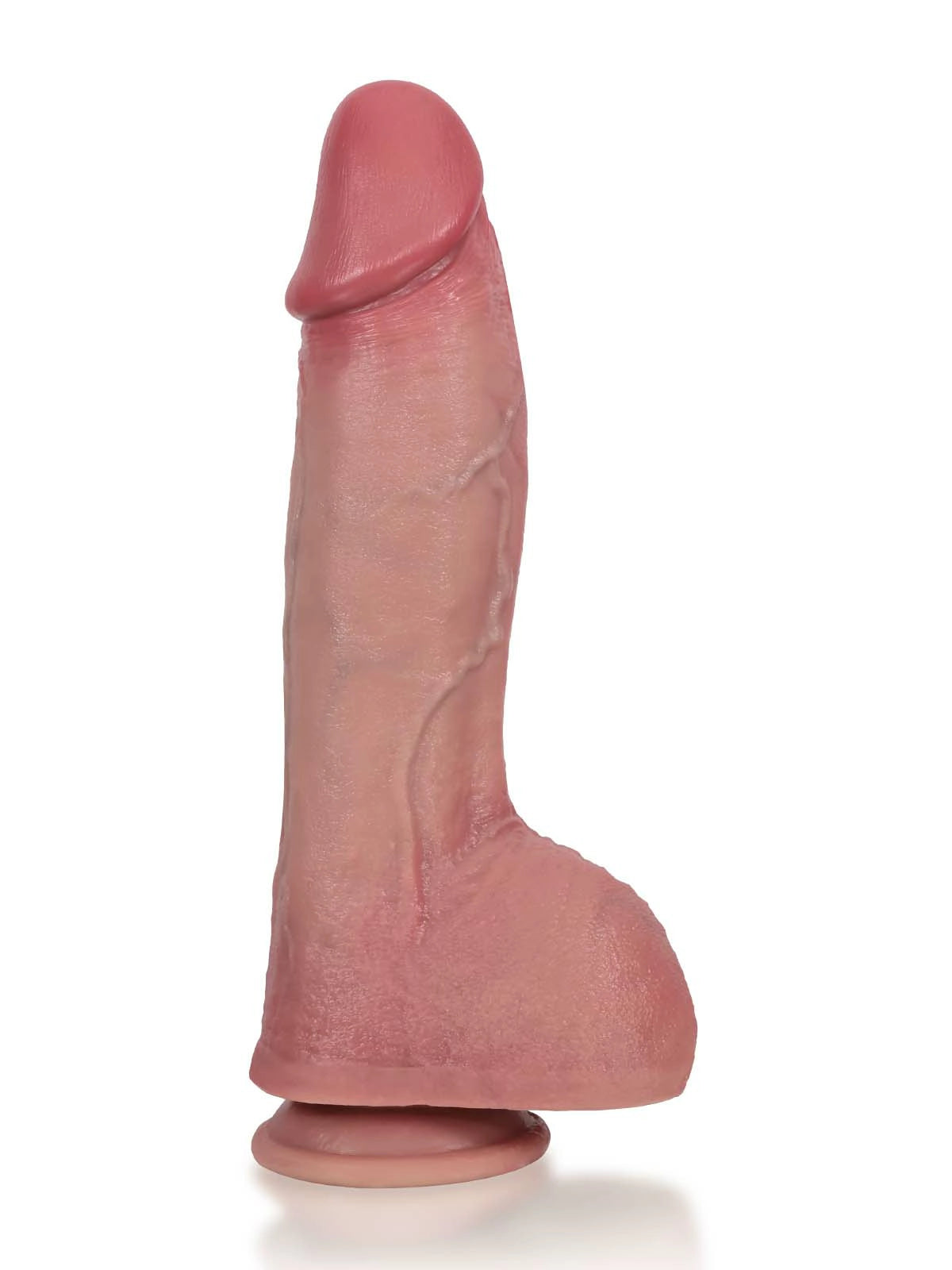 Marcus - Stoßender Vibrations-Dildo mit Aufwärtskurve & faltigen Hoden - 27 cm