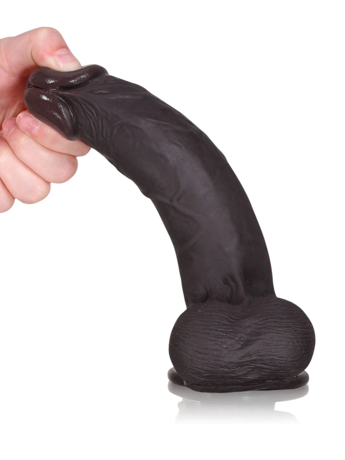 Sem - Realistischer Dildo in Schwarz mit gleitender Haut & beweglichen Hoden - 22 cm