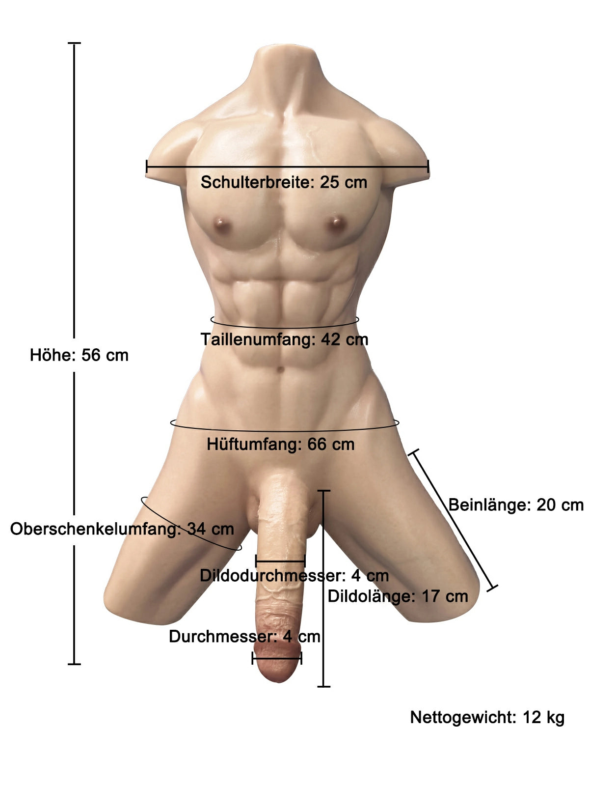 Serge - 12 kg Realistischer Dildo-Torso mit 17 cm Dildo und Analkanal