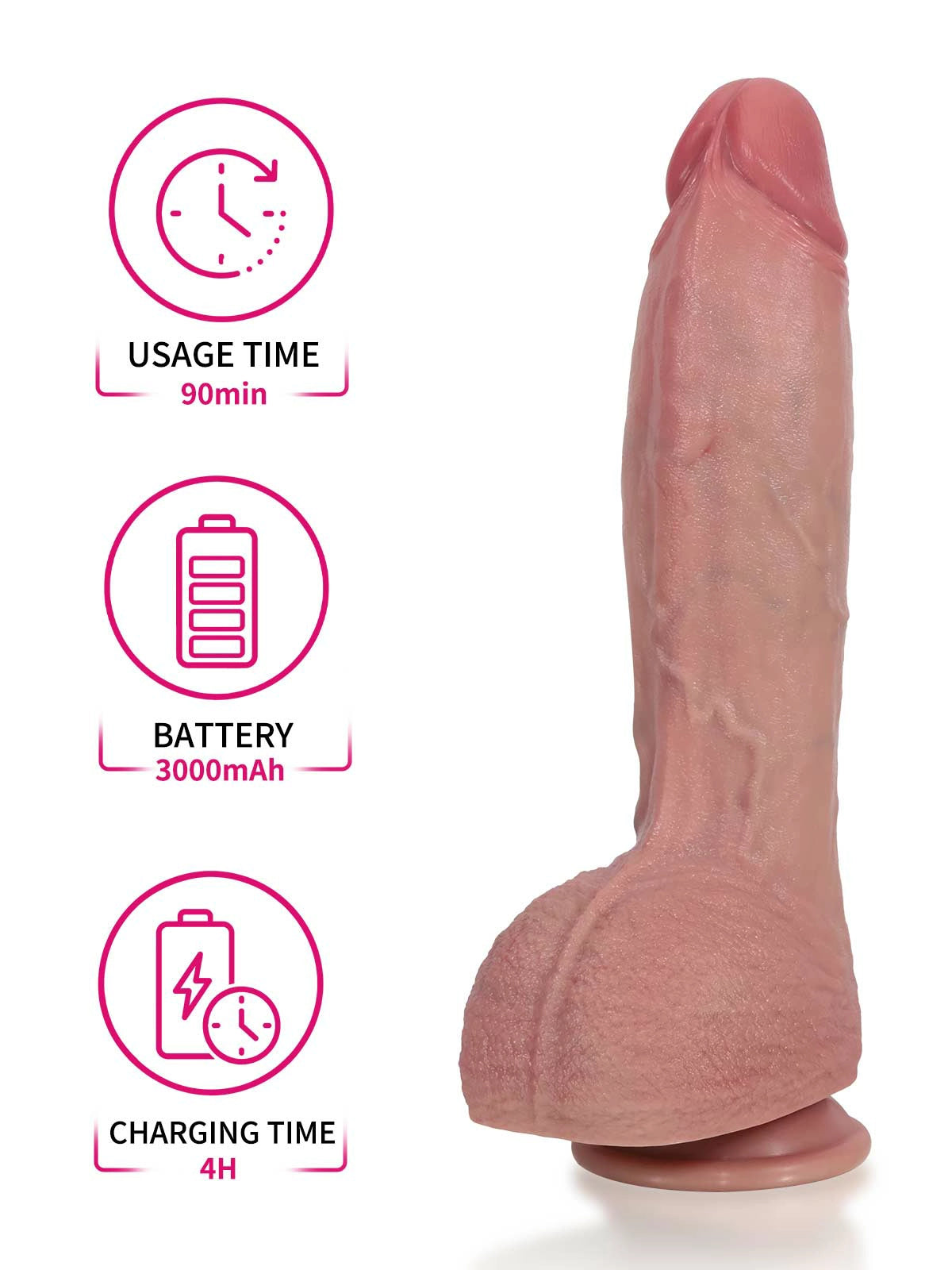Vincent - Stoßender Vibrations-Dildo mit Heizung, ansteigend stark - 28 cm